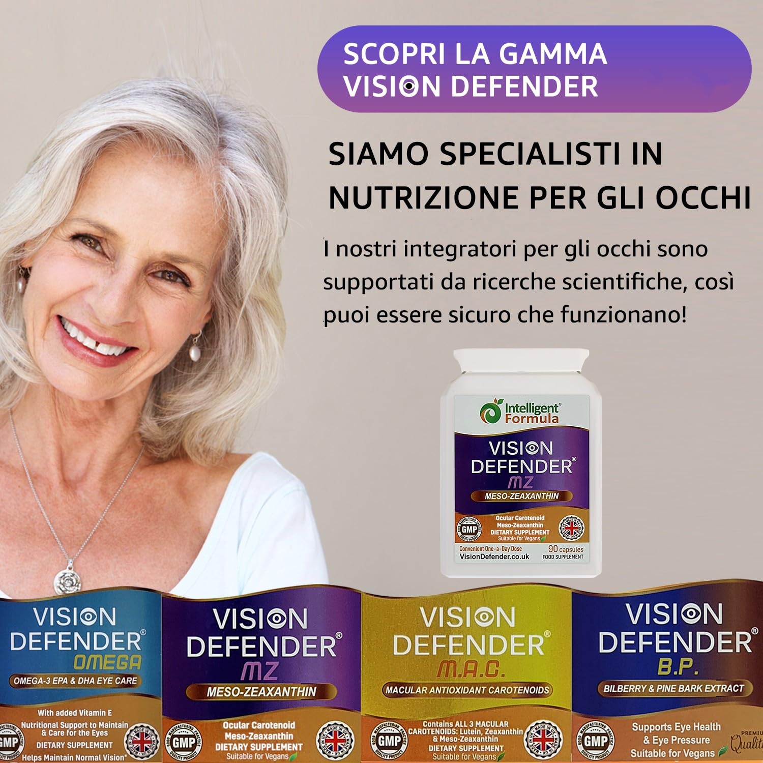 Vision Defender MZ Integratore per la Salute degli Occhi - 10mg Meso-Zeaxantina da Estratto di Tagete - Carotenoide Antiossidante per il Supporto della Vista e la Nutrizione della Retina - 90 Capsule