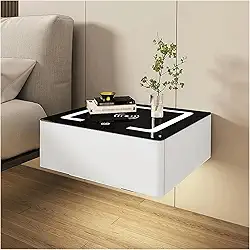 YPDJVLTI Mesa de cabeceira inteligente flutuante com estação de carregamento, mesa de cabeceira com luzes de LED, armário de cabeceira com gaveta, mesa lateral de quarto, minimalista