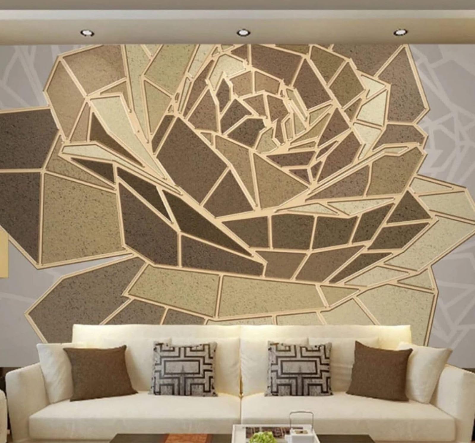 Wallpaper-3D-Xlm 150Cm×105Cm(B×H) Gold Relief Lines Geometric Roses 3D Wallpaper Easy Install Feature Office Living Room Sofa Bedroom Tv Background Wall Decoration-150Cm×105Cm