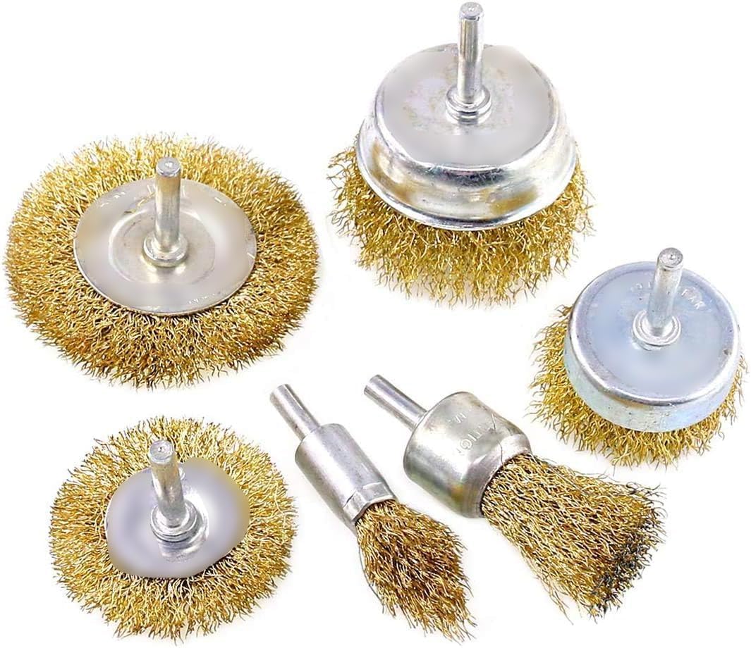 DELFINO Wire Wheel Cup Brush Set, for Drill 1/4 Inch Arbor Coarse Carbon Steel Crimped Cleaning Rust, Stripping and Abrasive Drill Attachment Perfect for Removal of Rust, Corrosion, Paint, 6 Pcs