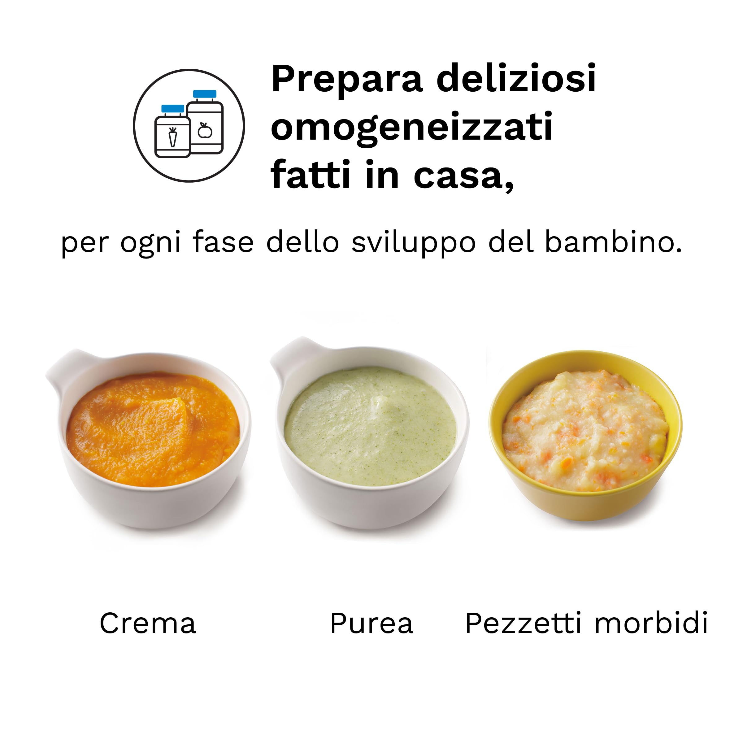 Baby Brezza Food Maker Deluxe Bianco Cuocipappa Omogeneizzatore Neonati Vapore Frullatore Pappe Spegnimento Automatico Lavabili Lavastoviglie 3 Sacchetti
