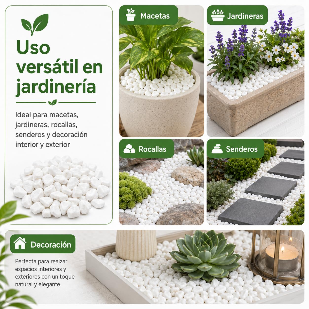 Piedras Blancas para Jardin y Terratios| Piedras Decorativas para Macetas | Ideal para Acuarios | Piedras Marmolina Blanca |Fácil Aplicación y Múltiples Usos (Saco 8/12 25kg)