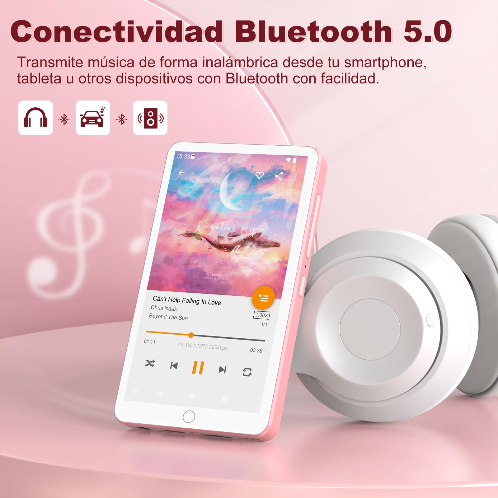 16GB Reproductor MP3 con WiFi Bluetooth, Pantalla IPS táctil 4.02" | Reproductor de música para niños, Reproductor MP4 Android 13 con Spotify, Audible, Deezer, Externo hasta 1TB, Pink