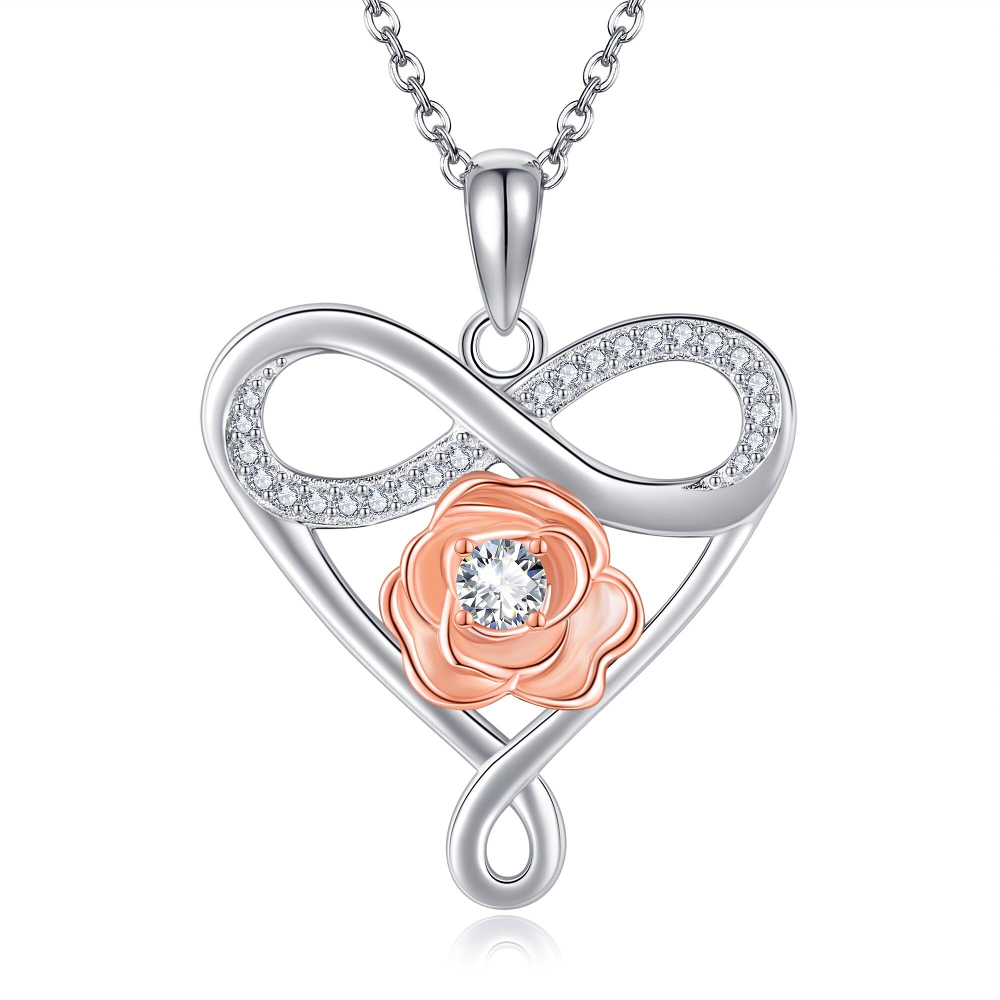 ONEFINITY Collana con ciondolo a forma di cuore, in argento Sterling 925, con ciondolo a forma di infinito, idea regalo per le donne, Zirconia cubica