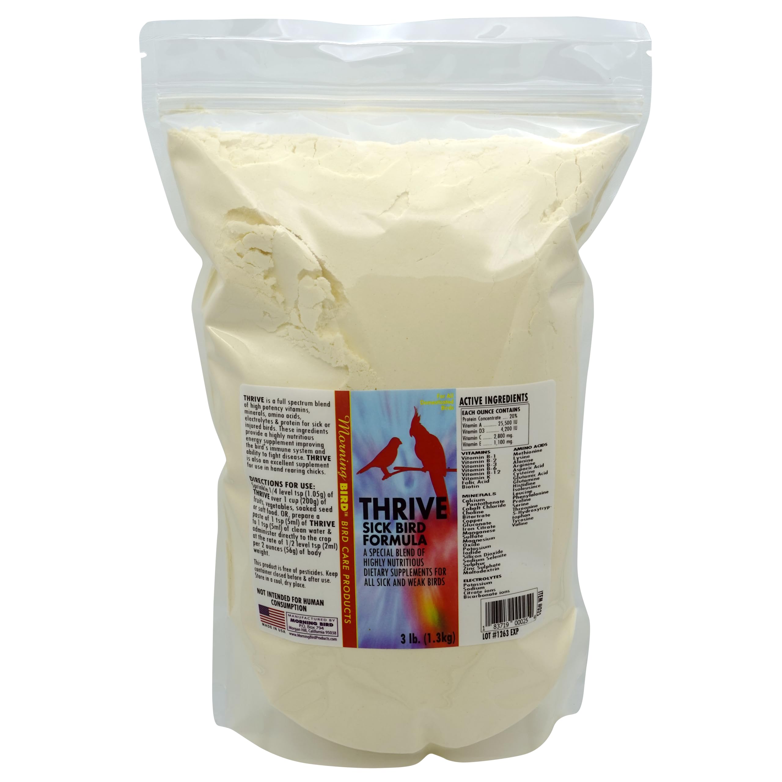 Morning BirdThrive, Nutritious Energy Supplement with Minerals, Vitamins, Amino Acids, Electrolytes, and Protein, 3 lbs