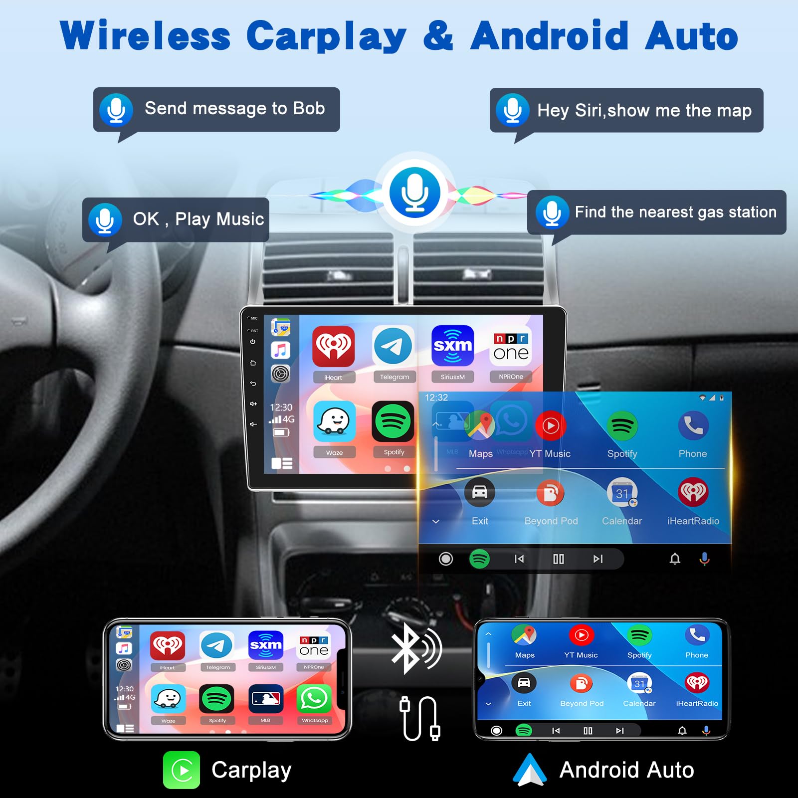 Radio de Coche para Peugeot 307 307CC 307SW 2002-2013, [2G+64G] Estéreo de Coche con 9 Pulgadas Pantalla Táctil Android con Wireless Carplay y Android Auto/Bluetooth/WiFi/Bluetooth/EQ/FM RDS Radio