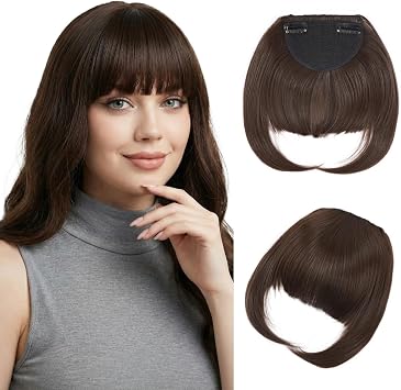 Benehair Clip in Fringe Natural Fringe Clip in Hair Curved Air Hair Bangs with Temples Synthetic Medium Brown Hairpieces for Women Girls Daily WearMedium Brown, 30g
