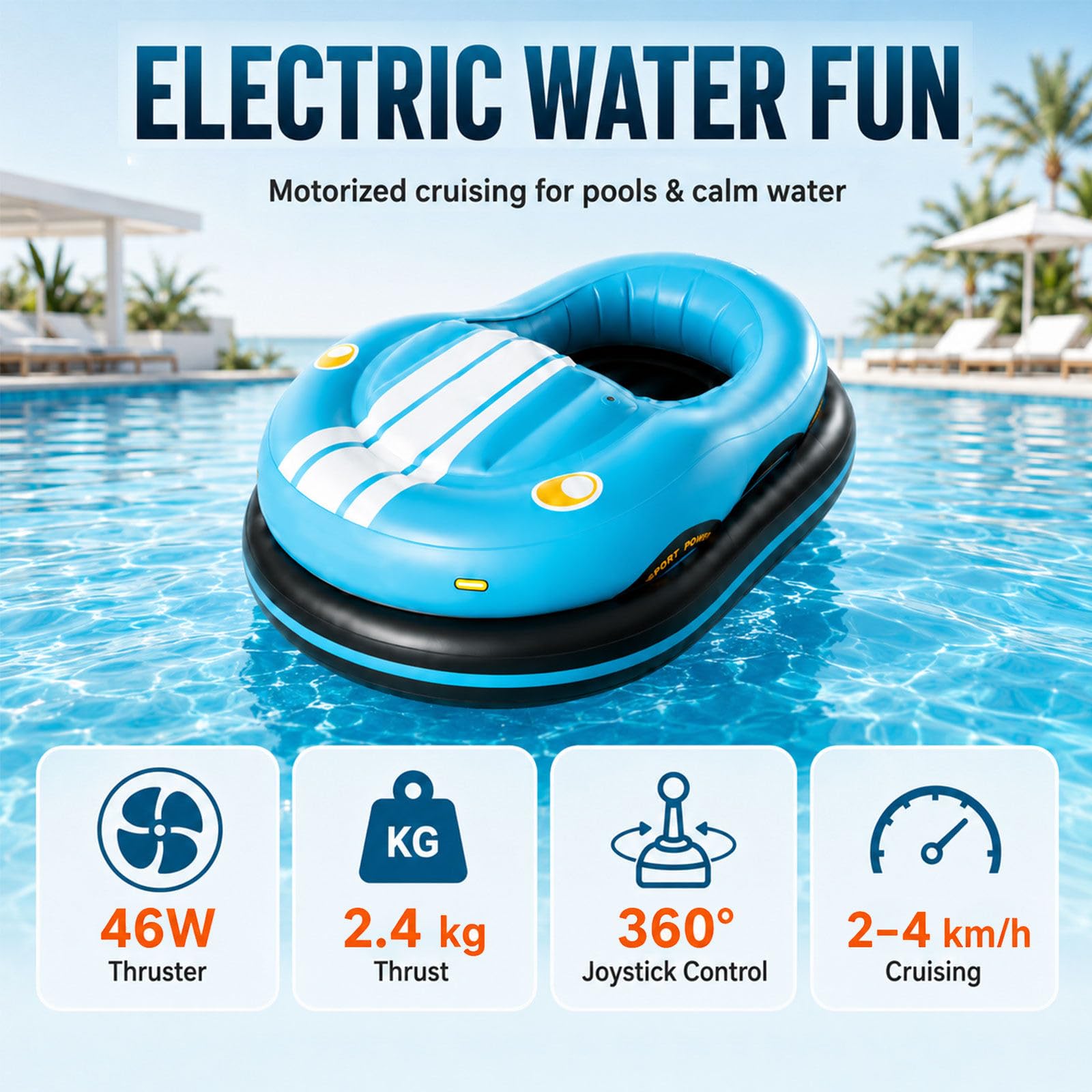 Flotador hinchable motorizado de PVC para piscina, azul o rojo Blue | tumbona hinchable con control de joystick de 360°, soporta hasta 120 kg, silla de playa hinchable eléctrica de PVC
