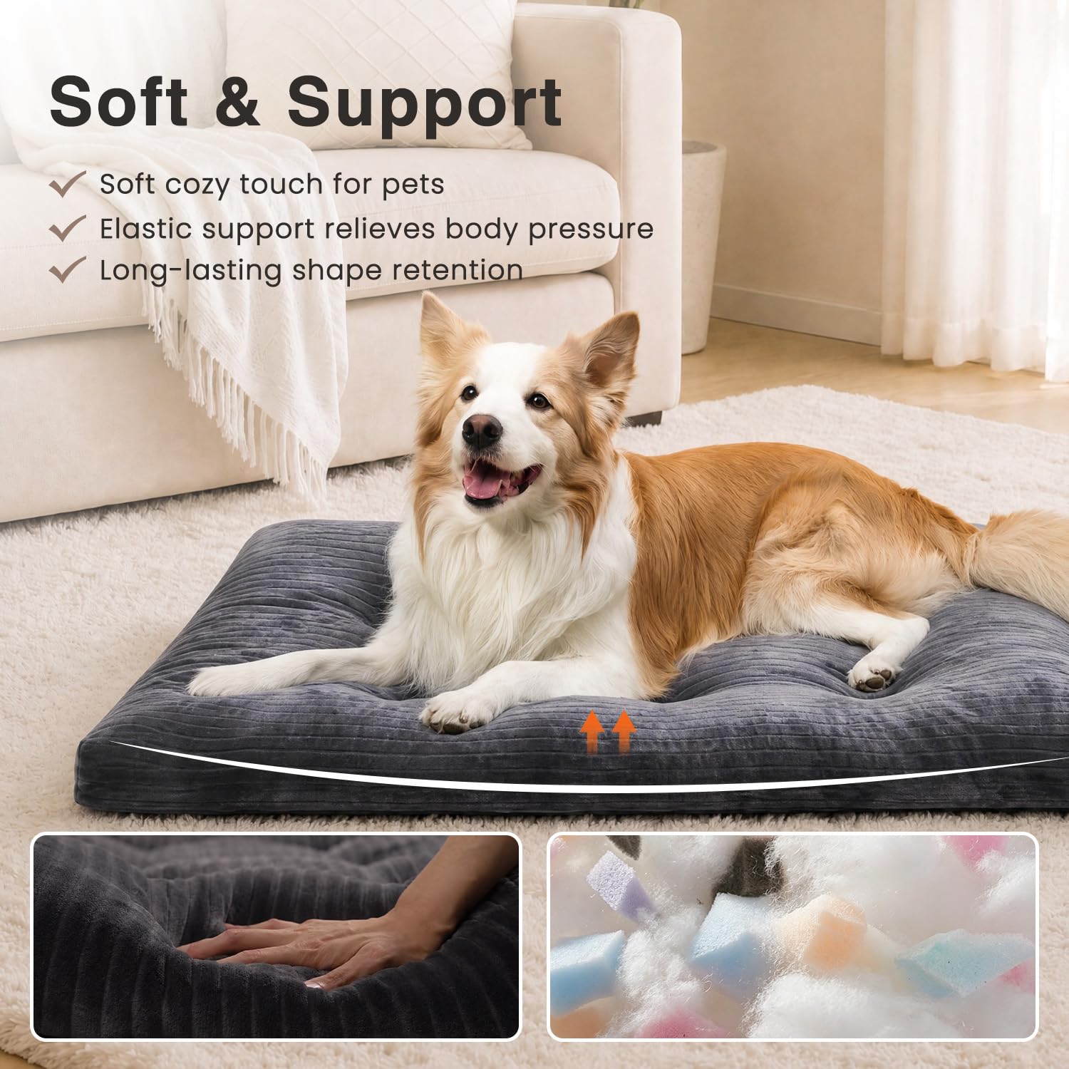 Panier lavable pour chien de grande taille en flanelle épaisse et moelleuse, tapis de couchage antidérapant et anti-rayures pour animal domestique, 99,1 x 58,9 cm, gris