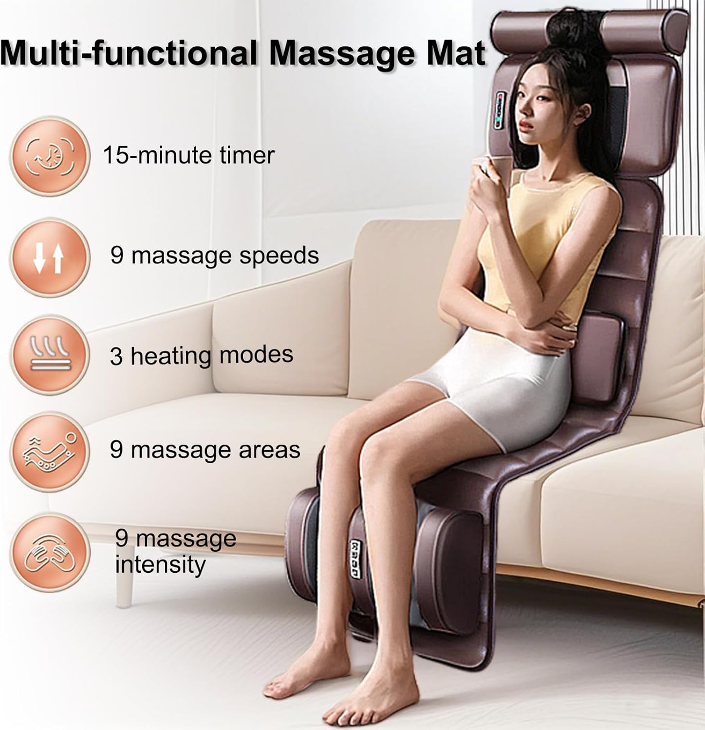 Vibration Massage Mat,Full Body Vibrating Heating Massage Pad,10 Vibration Motors,3 Strength Adjustments, with Detachable Neck Massage Headrest and Multifunctional Leg,Foot Massagers,for Home Office - Image 6
