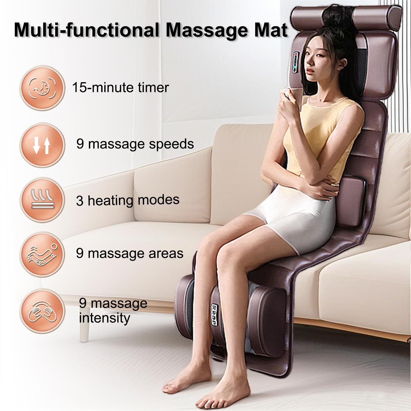 Coussin de massage dorsal avec fonction chauffante, 9 modes de massage, mode vitesse avec masseur de cou amovible et masseur multifonction pour les jambes et les pieds pour la maison et le bureau