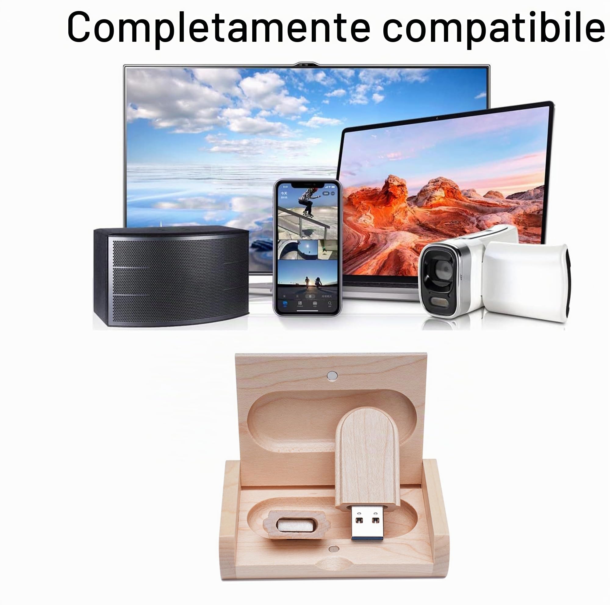 Confezione da 5 chiavette USB in legno per chiavetta USB 3.0 con scatola di legno 3.0/16GB