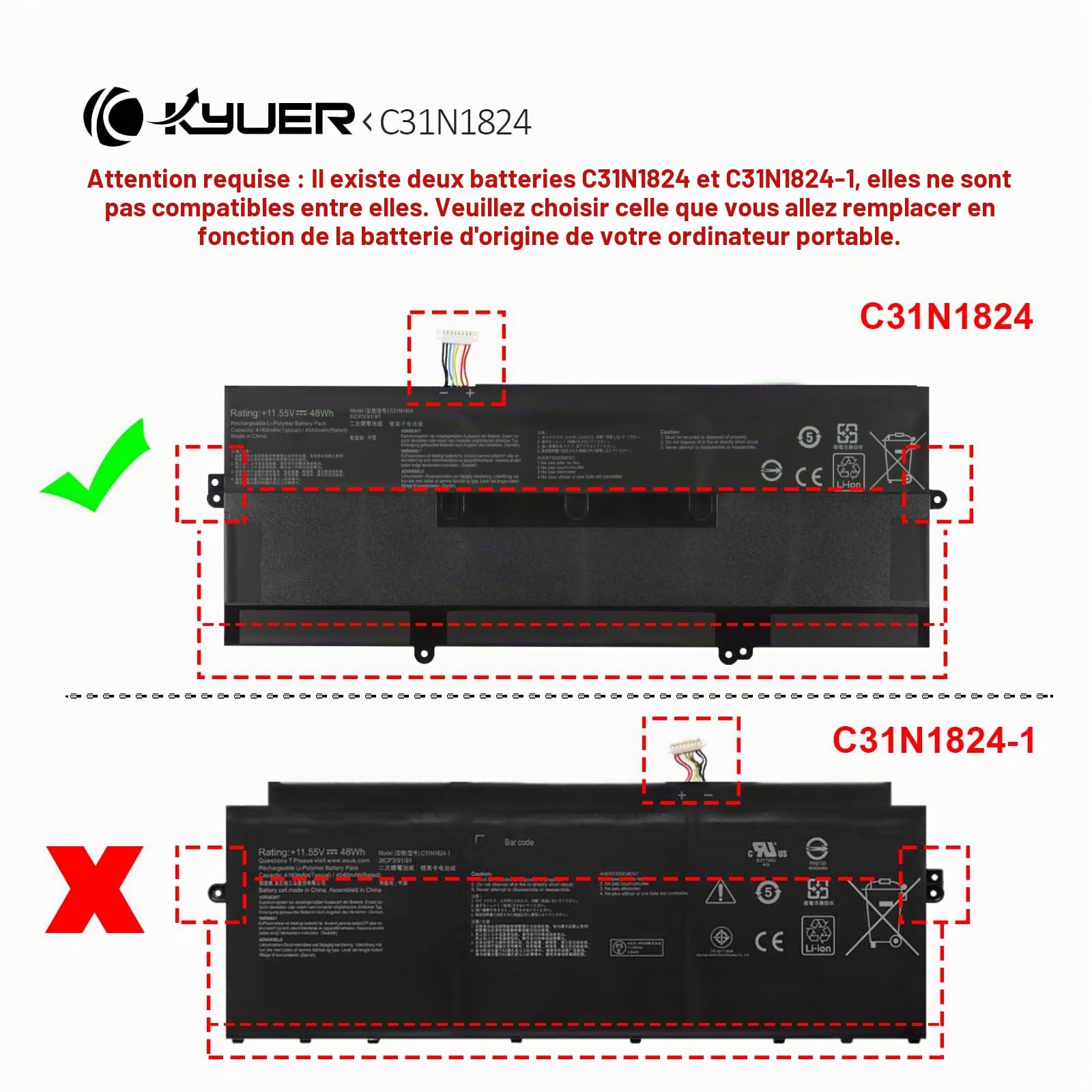 K KYUER C31N1824 Batterie pour ASUS Chromebook Flip C434 C434T C434TA 2-in-1 Convertible 14-inch m3-8100Y m5-8200Y C434TA-E10013 C434TA-E10009 C434TA-AI0041 C434TA-AI0032 C434TA-AI0029 C434TA-AI0362