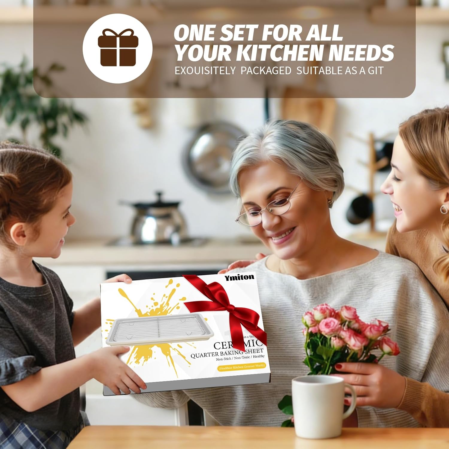 Nonstick Ceramic Baking Sheet with Rack, 2-Pack 13x9 Quarter Sheet Pan,(External 10x14), Non-Toxic PTFE & PFOA Free Warp-Free Oven Safe 550°F Dishwasher Safe, Aluminized Steel, Gray Yellow - Image 8