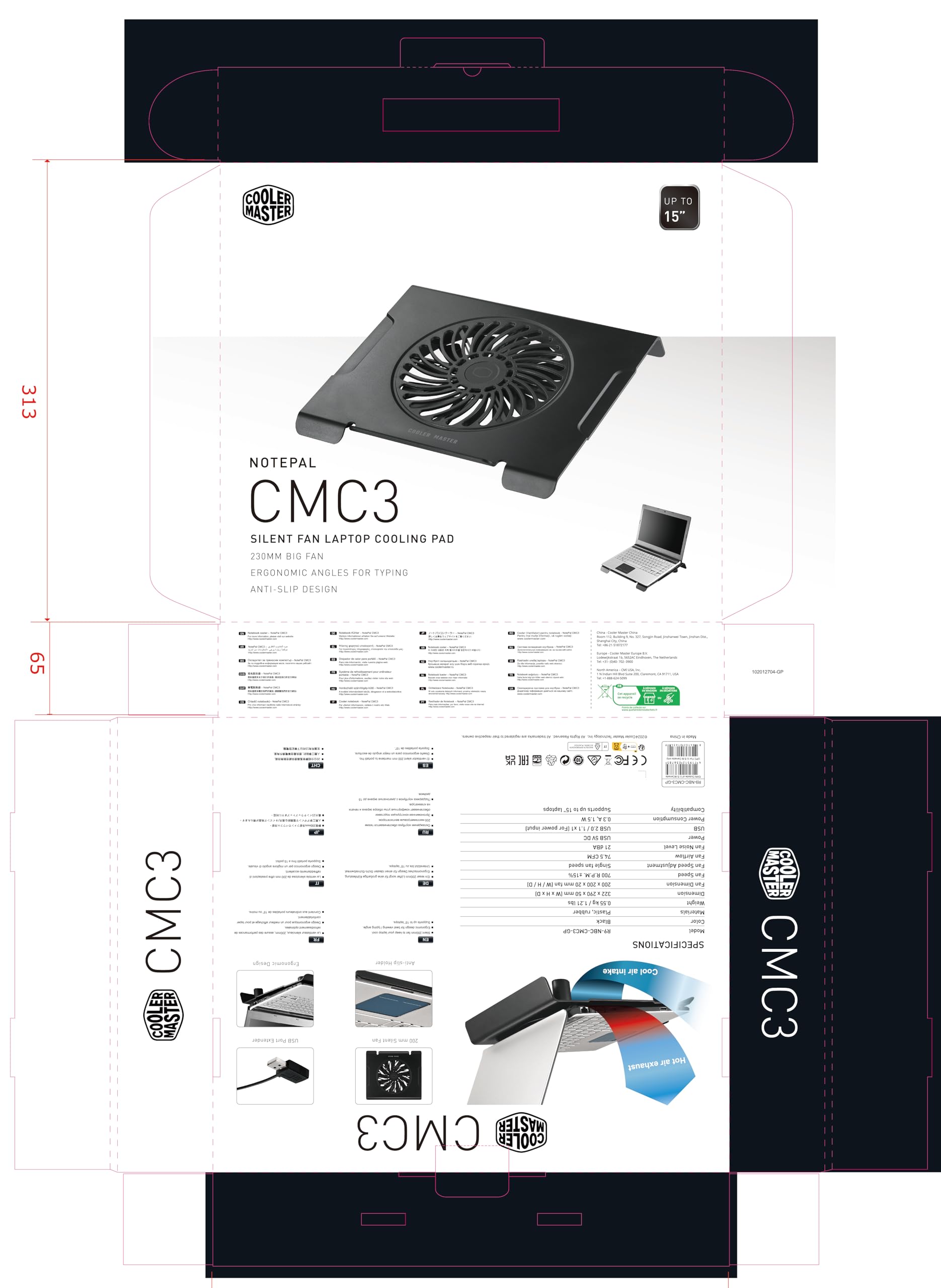 Cooler Master NotePal R9 NBC NXLK GP R9 NBC NXLK GP Tapis De Refroidissement Pour Ordinateur Portable Avec Ventilateur LED Silencieux Bleu 230 Mm