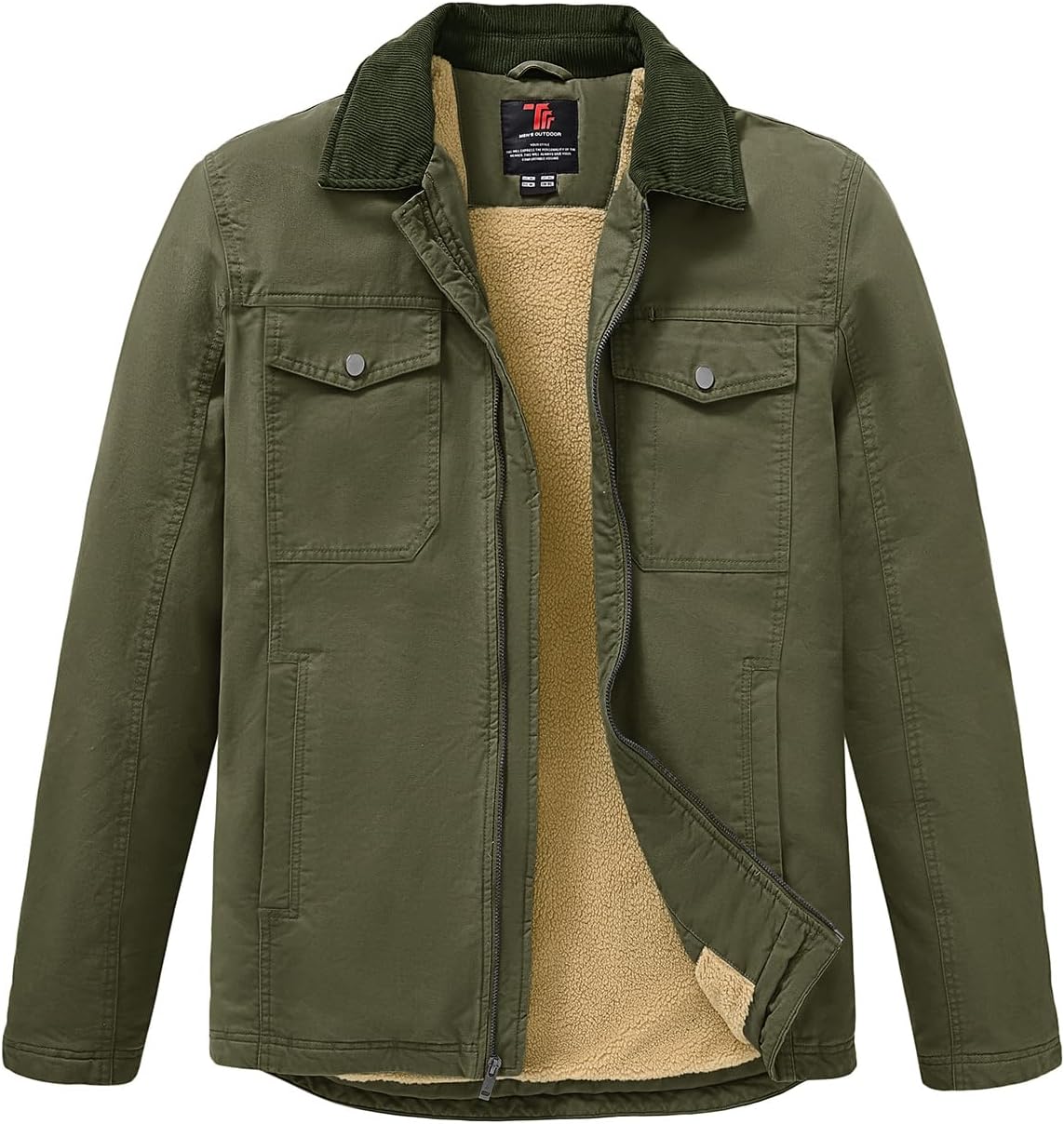 Rdruko Men's Winter Workwear Jackets, Sherpa Detroit Barn Trucker Fleece Jacket 5 Pockets Full Zip Heavy Warm Cotton Coats