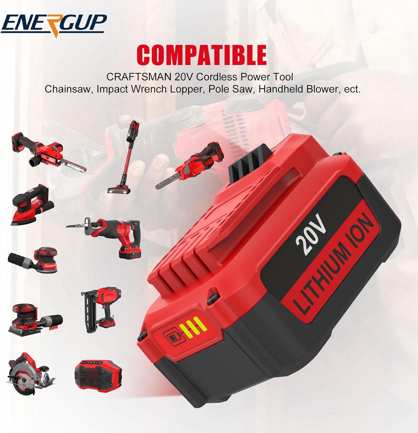 2Pack 20V 6500mAh Replace for Craftsman V20 Lithium Battery and Charger Kit, for CMCB202 CMCB204 CMCB206 CMCB201 CMCB100 CMCB124, with Dual CMCB104 Battery Charger for Craftsman 20V Battery - Image 3