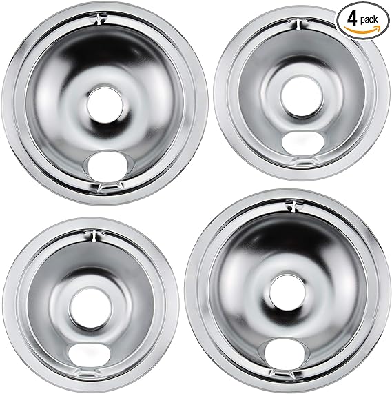 WB31T10010 WB31T10011 Chrome Range Drip Pans by Blutoget- Electric Stove Drip Pans Fit for GE Hotpoint Ken-more Electric Range with Locking Slot-Includes 2 6-Inch&2 8-Inch -4 Pack(Chrome Plated Steel)