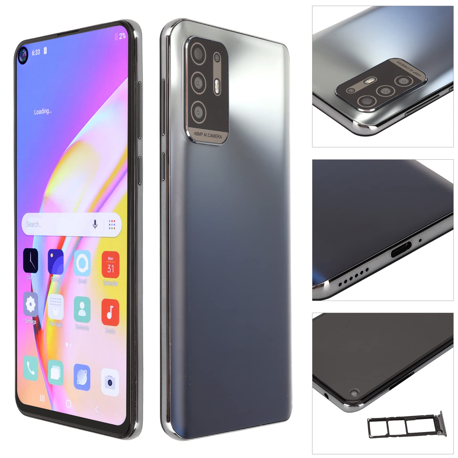 6,5-calowy Smartfon 5MP Rozpoznawanie Twarzy 20h 6800mAh 4GB 64GB 4G Telefon Komórkowy z Zestawem Słuchawkowym dla Biznesu (Srebrny i niebieski gradient)