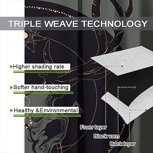 Vista 468 de Cortinas de cabeza de cabra, misteriosa cabeza de cabra malvada, calavera negra, bolsillo para barra, cortinas opacas para ventana, juego de 2