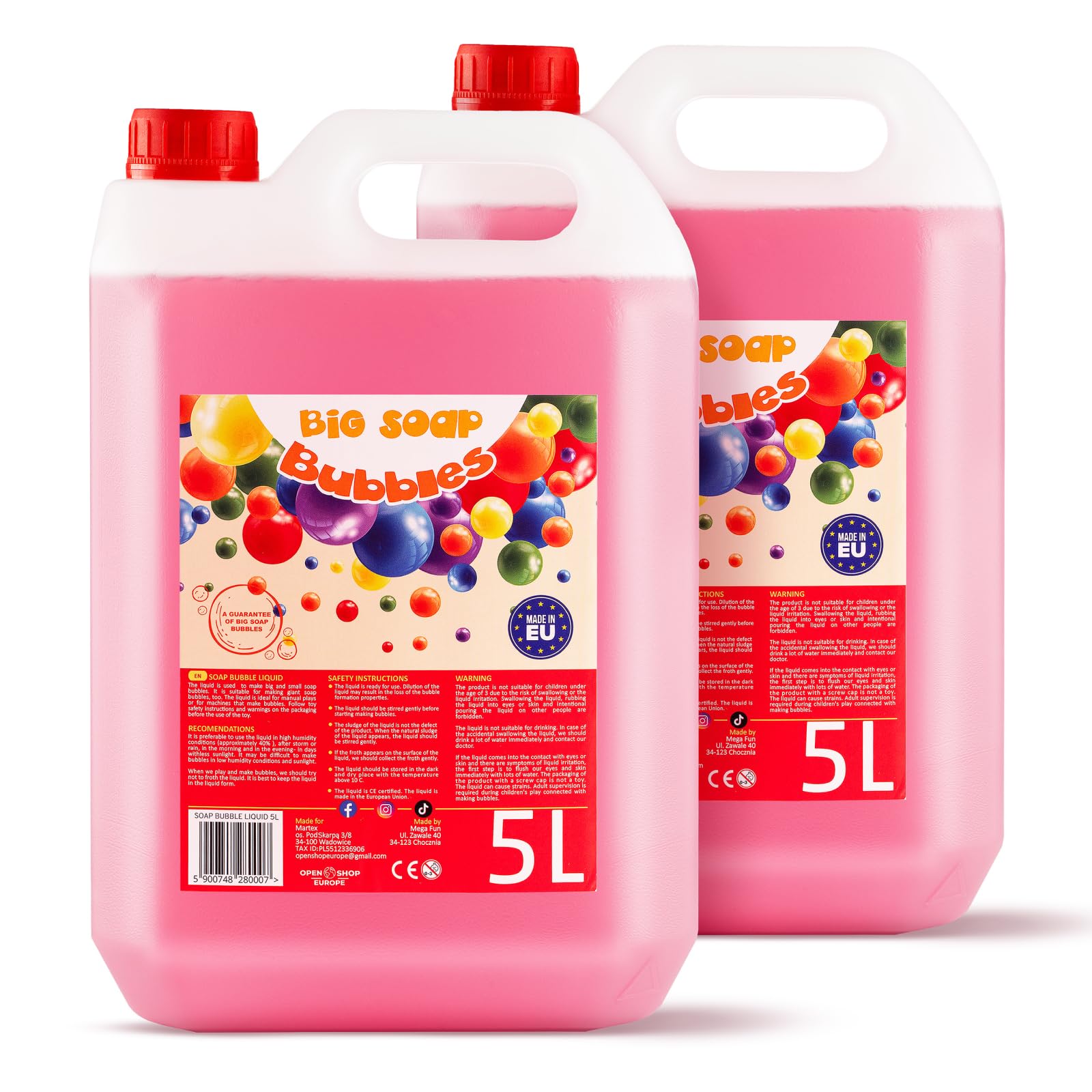 Seifenblasenflüssigkeit 2 x 5 Liter Kanister | Flüssigkeit für große Seifenblasen | Zusatz für mehr Seifenblasenspaß | Für Kinder & Erwachsene – Geburtstag & Hochzeit