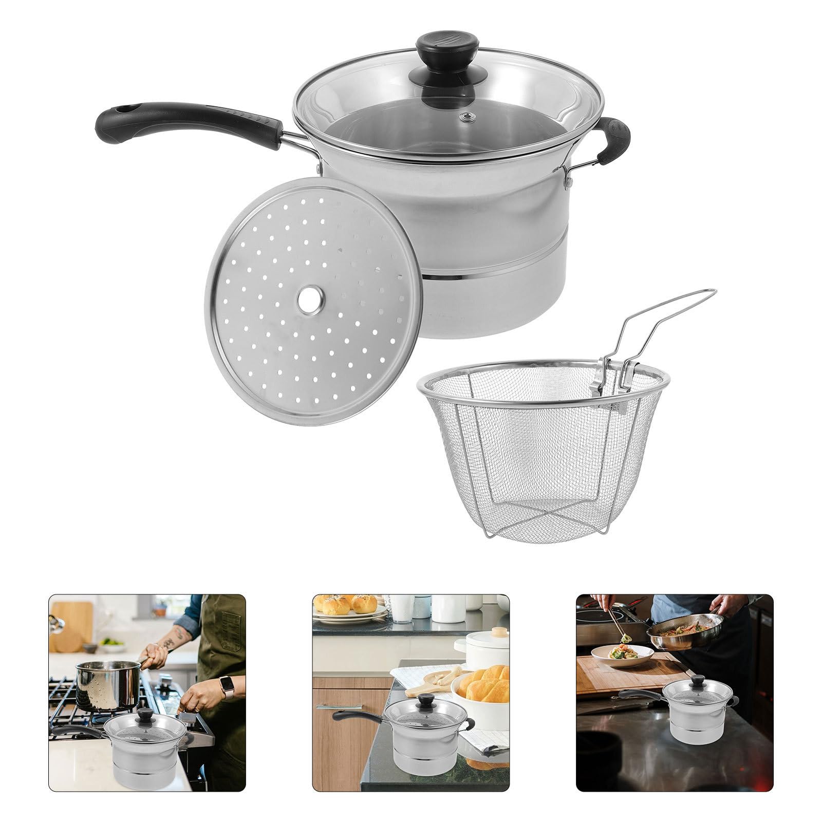 Pentola Multiuso in Acciaio Inox Manico Singolo e Cestello