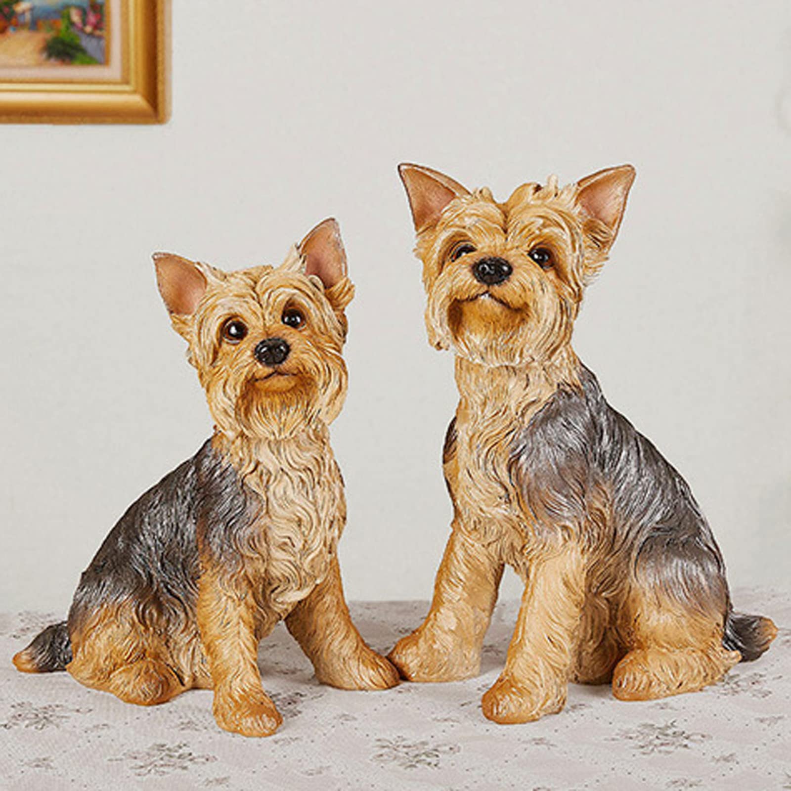 MBROS Statues de Jardin d'animaux, Statue de Yorkshire Terrier en résine Ornements de Chien de Simulation Statue de Chien Salon Ameublement Décorations de Jardin en Plein air