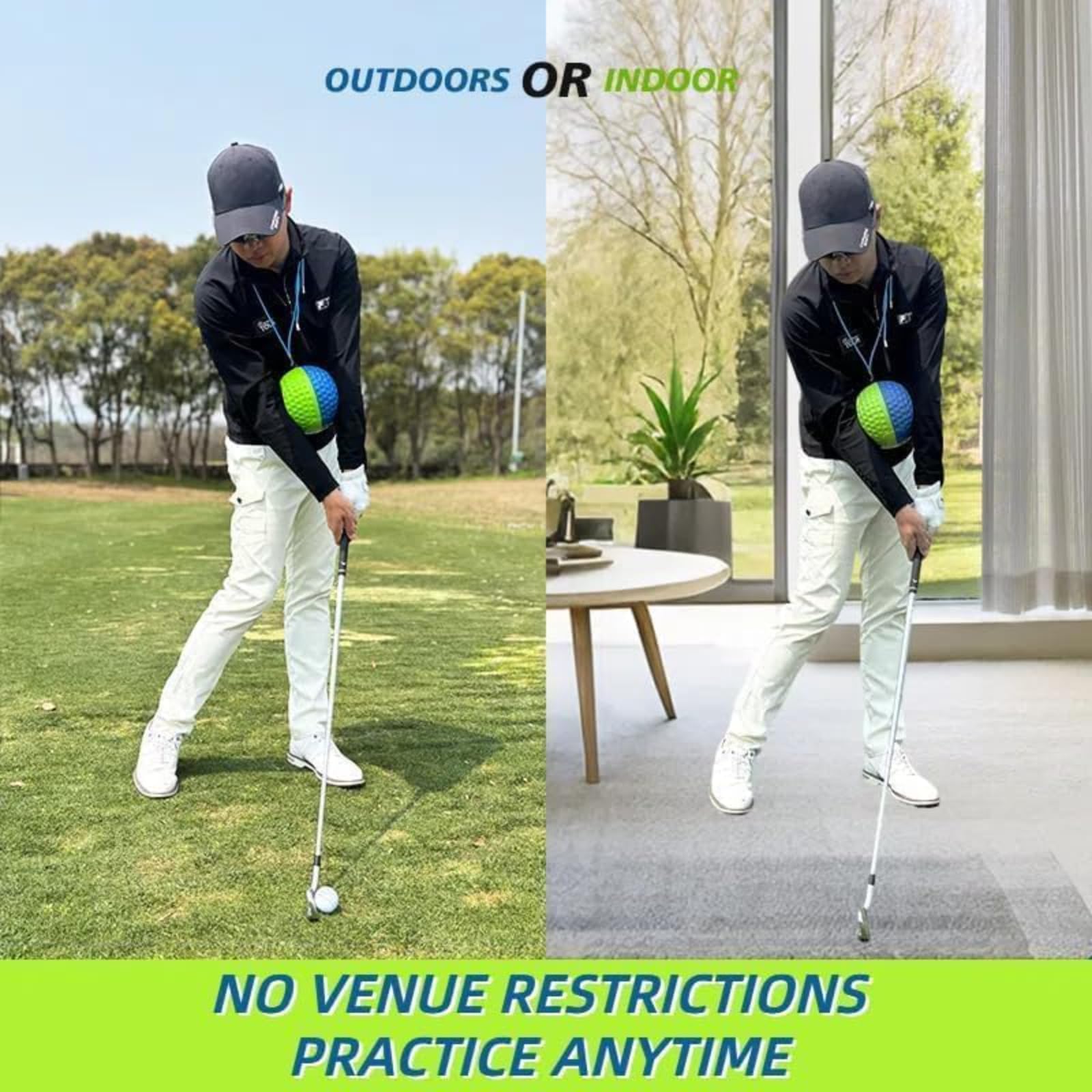 HoldOneLight Tragbarer Golfschwung-Trainer-Ball, Haltungs- und Bewegungskorrekturhilfe, inklusive Trageseil für einfachen Transport, ideal für Anfänger