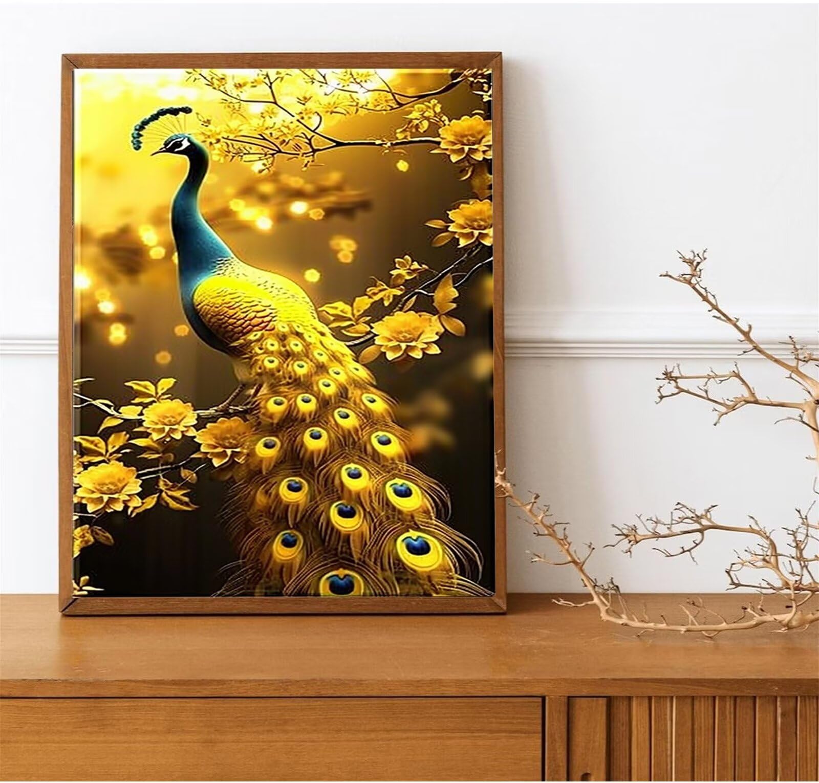 Kit di Pittura Acrilica a Olio su Tela Fai-da-Te, Amichevole Pavone Compagno Dipinto Ad Olio Su Tela con, Decorazioni per La Casa Dipingere con i Numeri per Adulti Bambini Piume 60x80cm (Con Scatola)