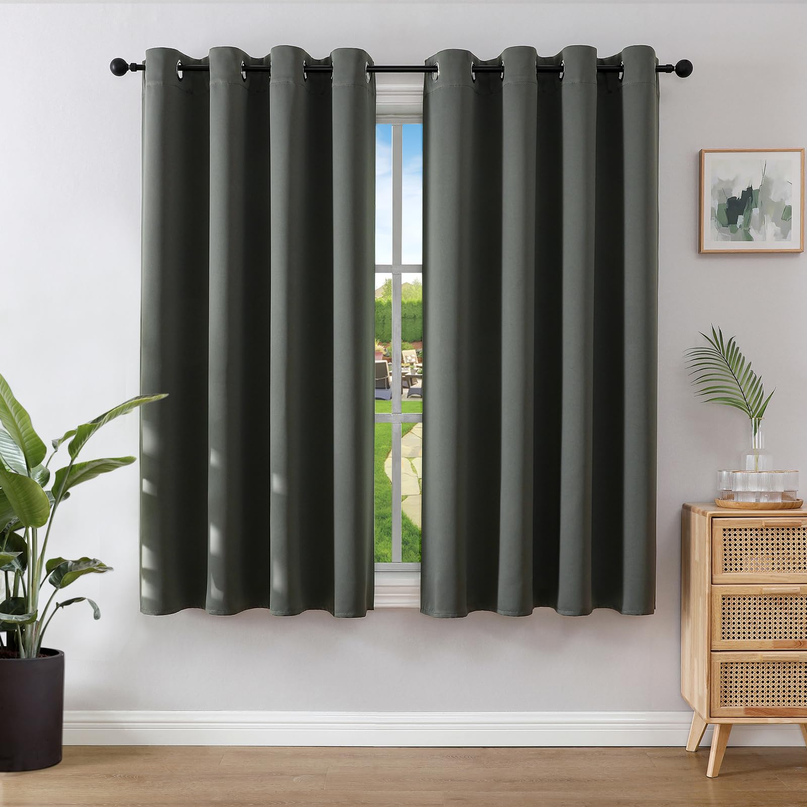 Cortinas Opacas 2 Piezas, Cortinas Dormitorio con Ojales Anti Luz Cortina Termica Aislantes Frio y Calor para Salon Curtains Blackout (Gris Oscuro, 2x117x137cm)
