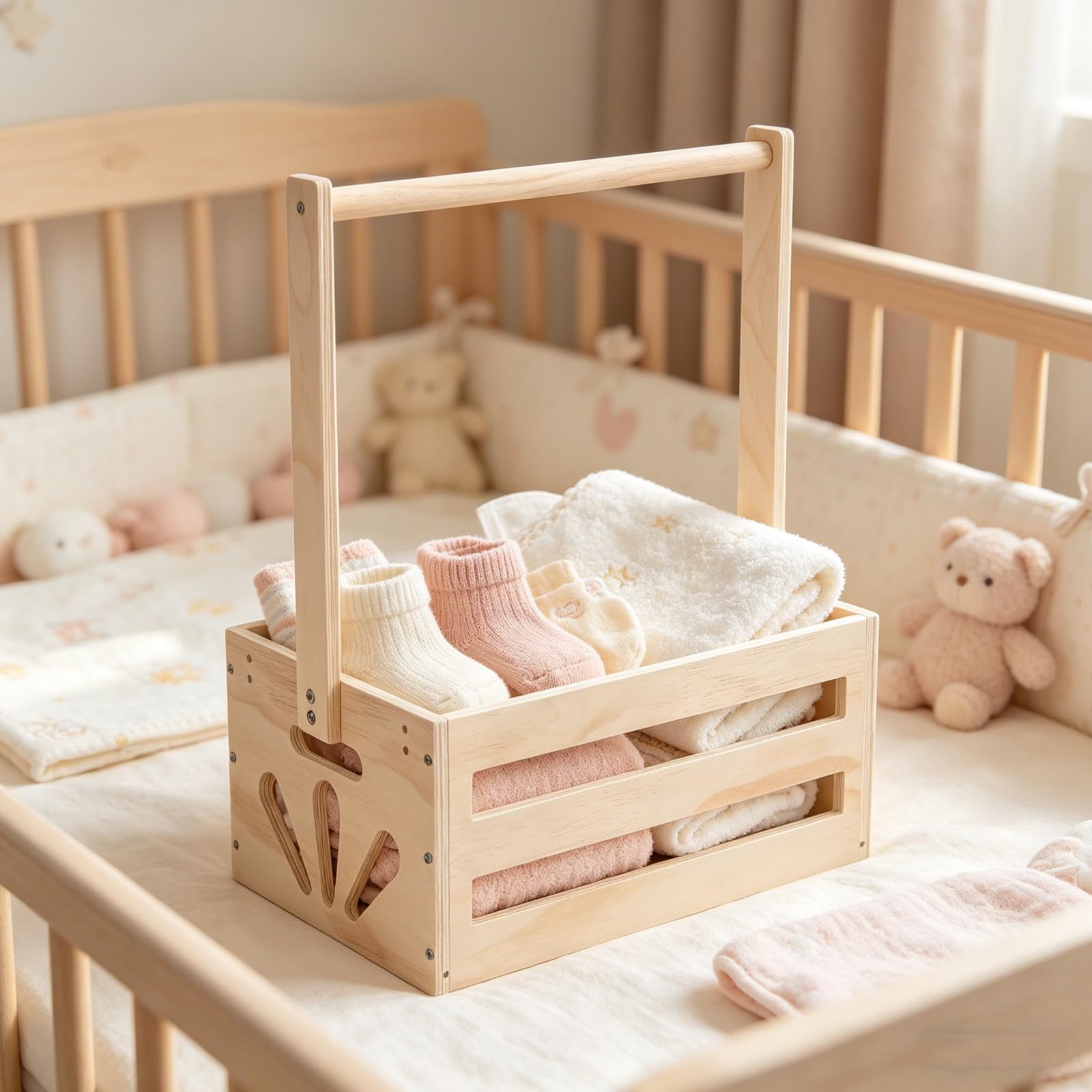 Drewniana szafa na baby shower - drewniana skrzynia do pokoju dziecięcego z uchwytem, ​​kosz do pokoju dziecięcego dla noworodka - dla ciężarnych rodziców dziewczynki