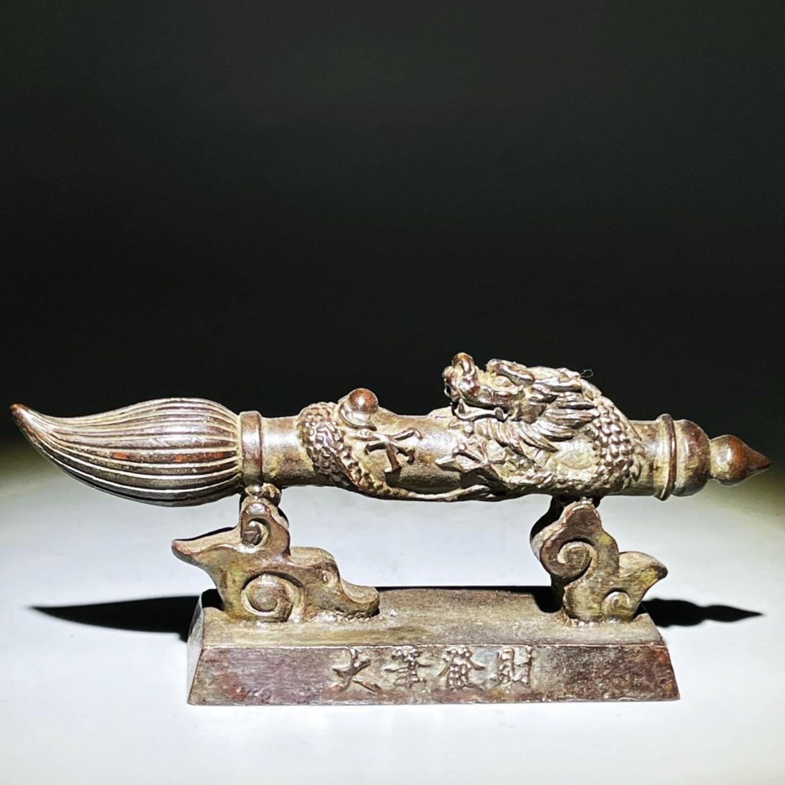 Portalápices antiguo hecho a mano, 13,5 cm y 13,5 cm, adorno de bronce