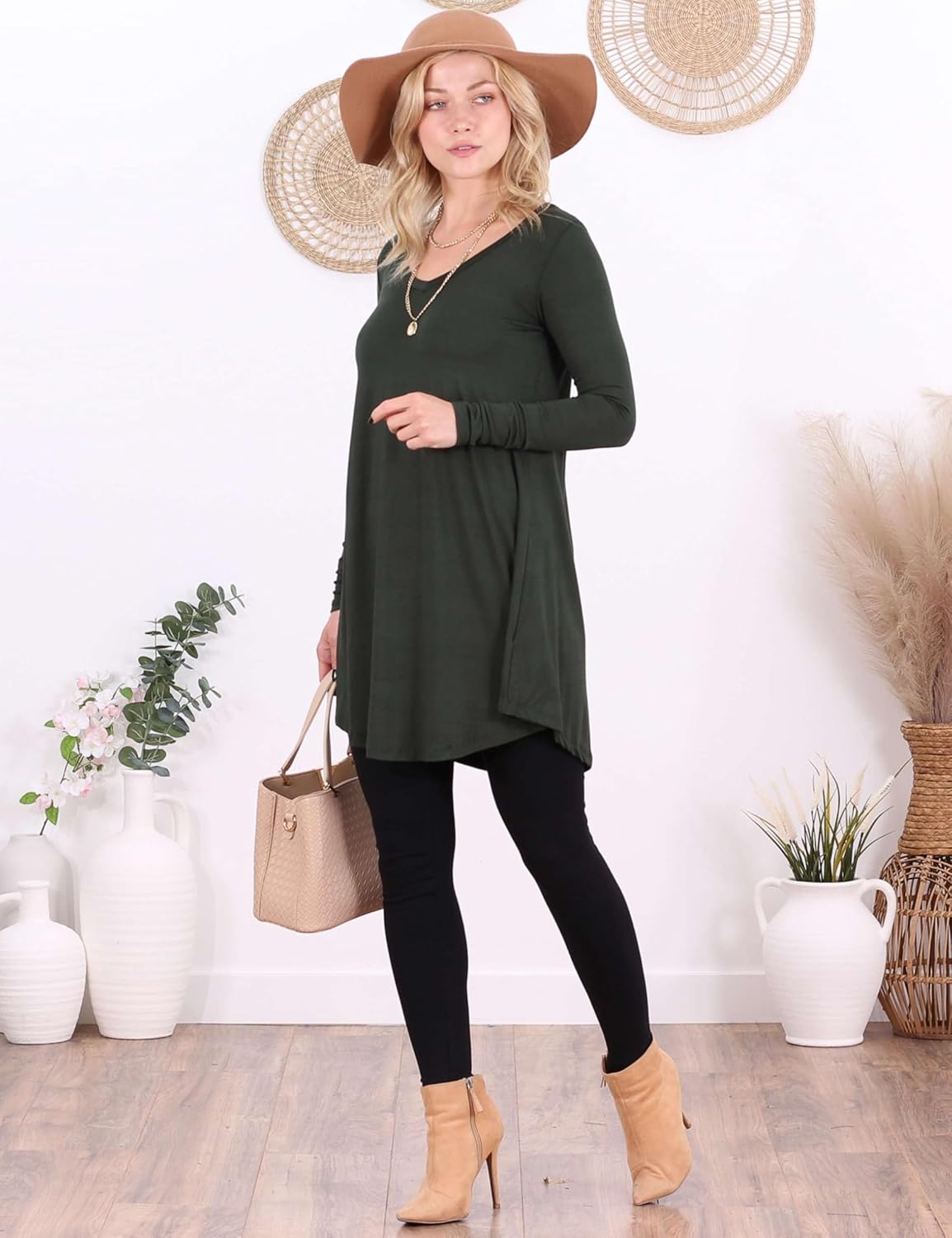 Popana Long Sleeve Tunic Tops for Women, Loose Fit Dressy Long Tops to Wear with Leggings, Soft Stretchy Tunic Top - Image 3