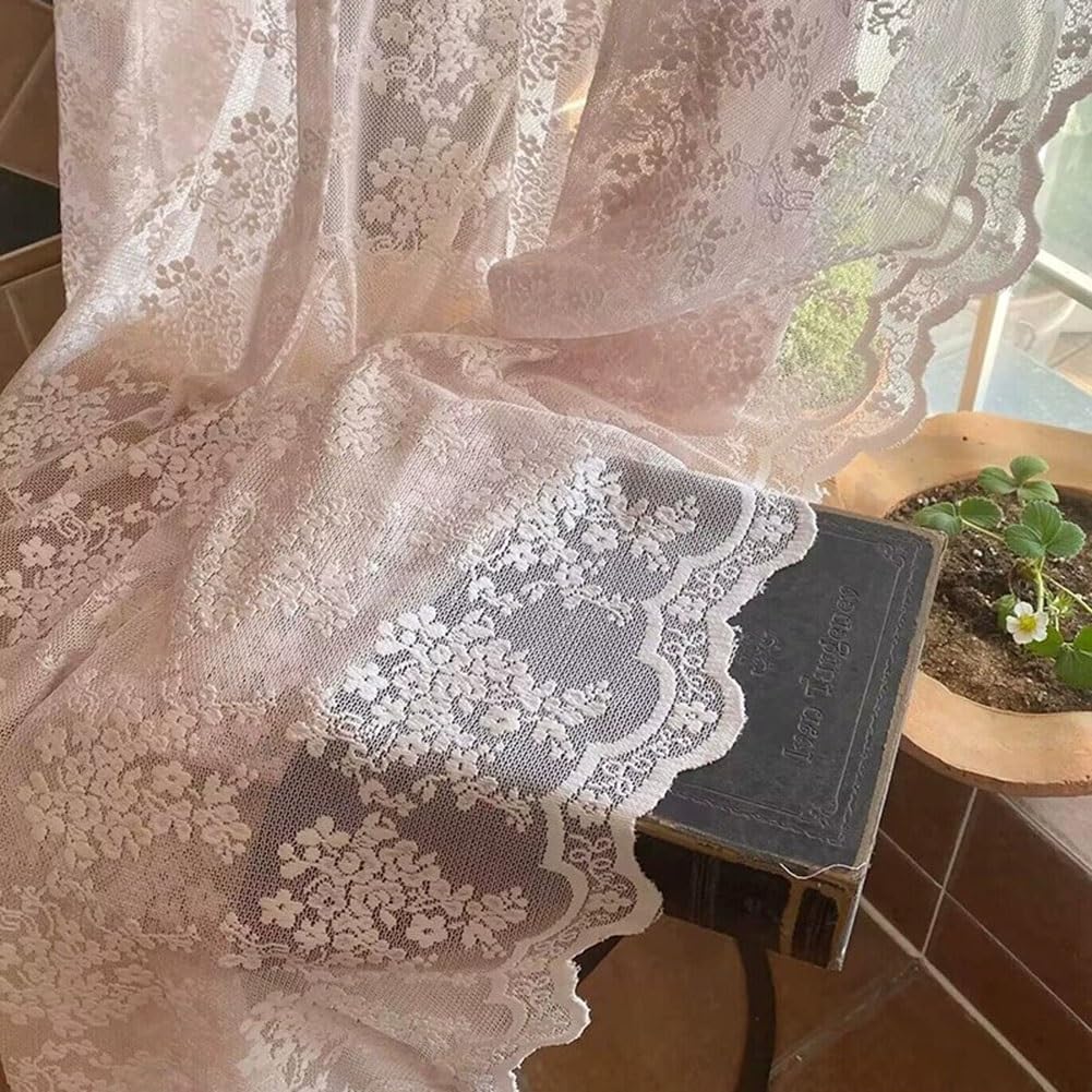 Lot de 1 Rideaux en Dentelle, Rideaux en Voile de Fenêtre À Fleurs Shabby Chic Filtrant la Lumière Passe-Tringle pour Salon Balcon Chambre(W280xH215cm/110x84inch)