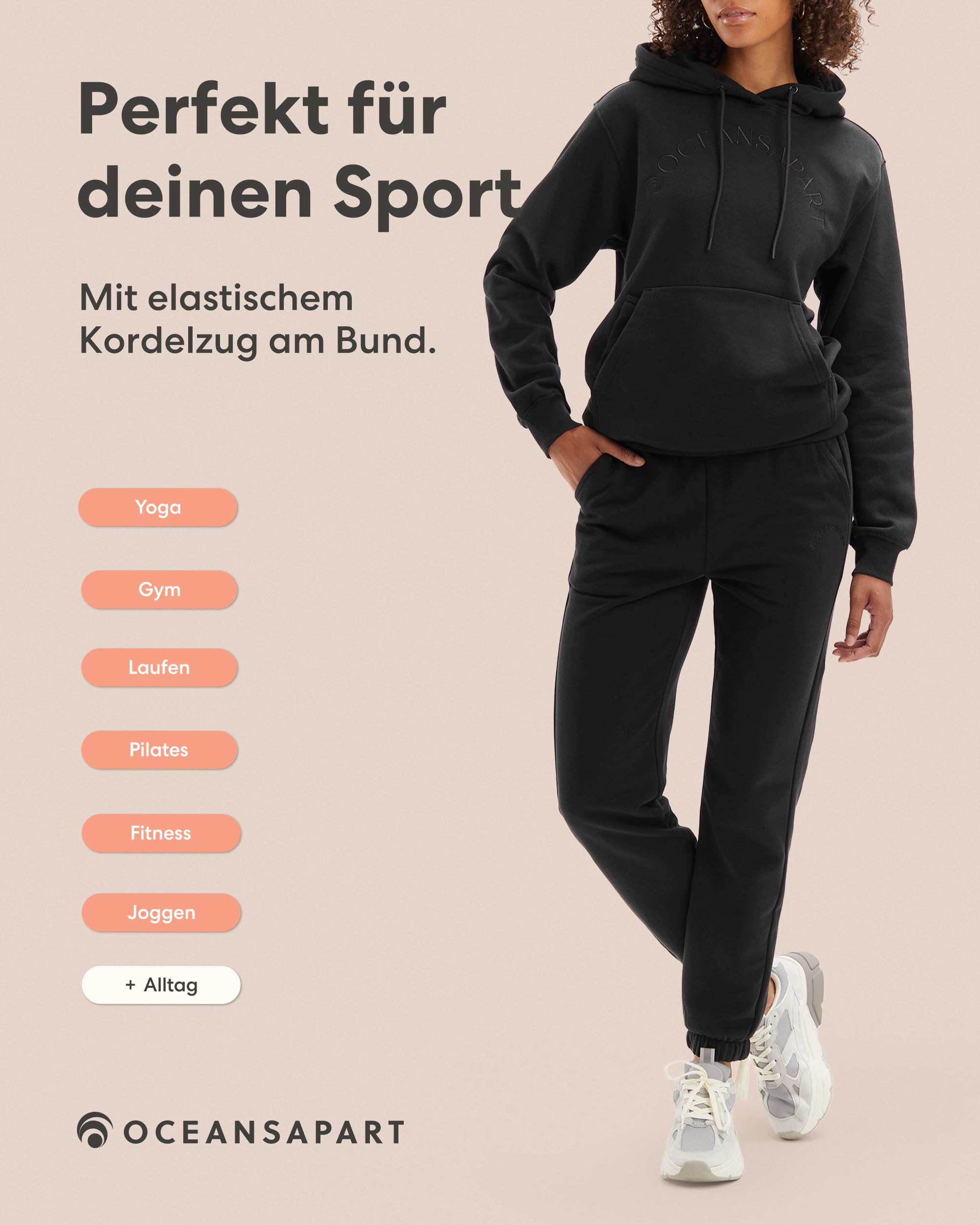 OCEANSAPART Charly Sweat Pant - Damen Jogginghose Baumwolle Taschen | Elastischer Kordelzug & Schmal Zulaufend – Kuschlig Weich & Atmungsaktiv – Sweatpants für Yoga
