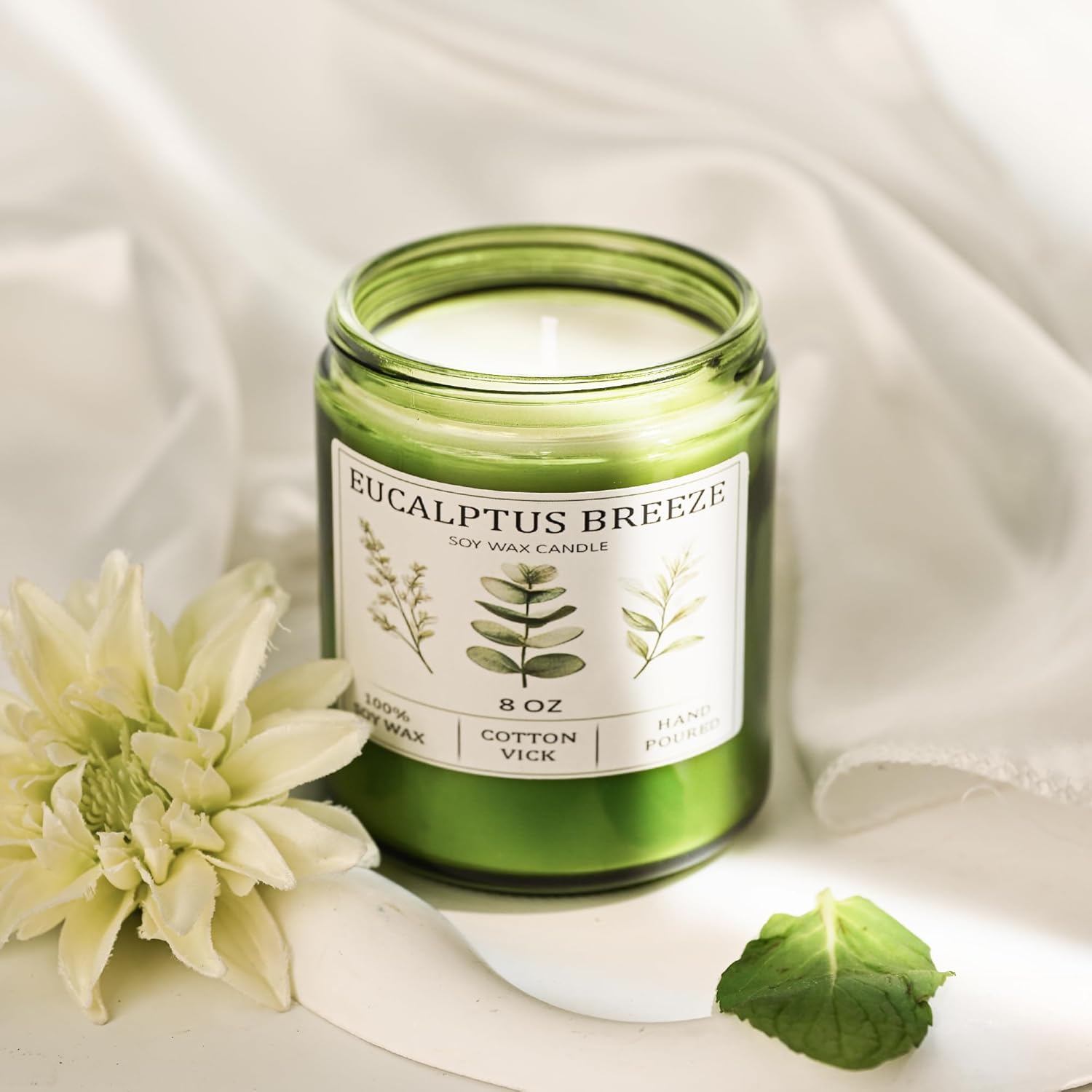 Eucalyptus & Mint Candles for Home Scented, 40 Hours Burn Soy Candle Gift for Women Stress Relief, Meditation, Yoga, Relaxing, Natural Soy Wax for Men and Women, 8oz - Image 9