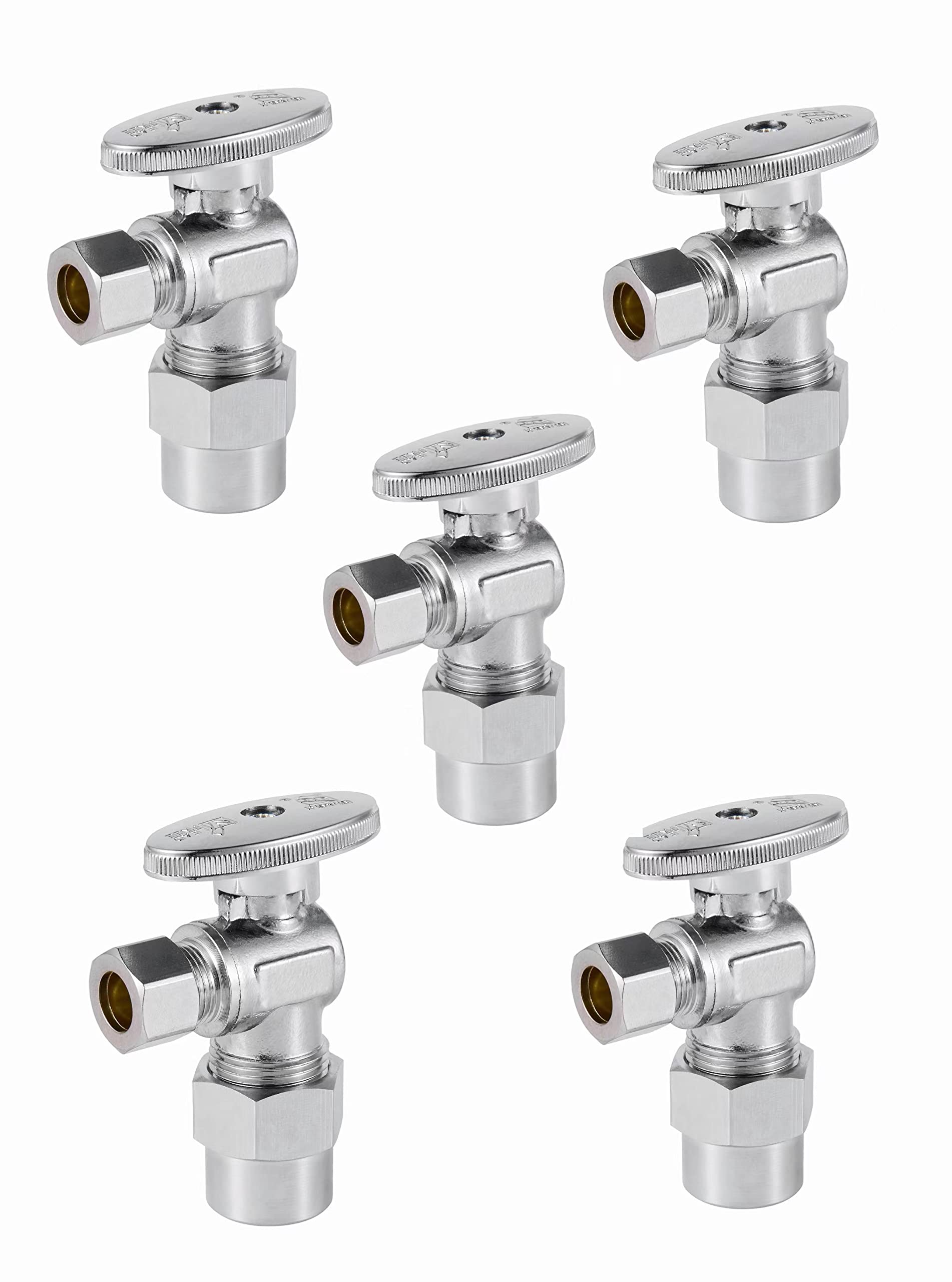 EFIELD - Valvola di arresto angolare da 1/4 di giro, 3/8" OD compressione x 1/2", raccordo per tubo in CPVC, ottone cromato (confezione da 5)
