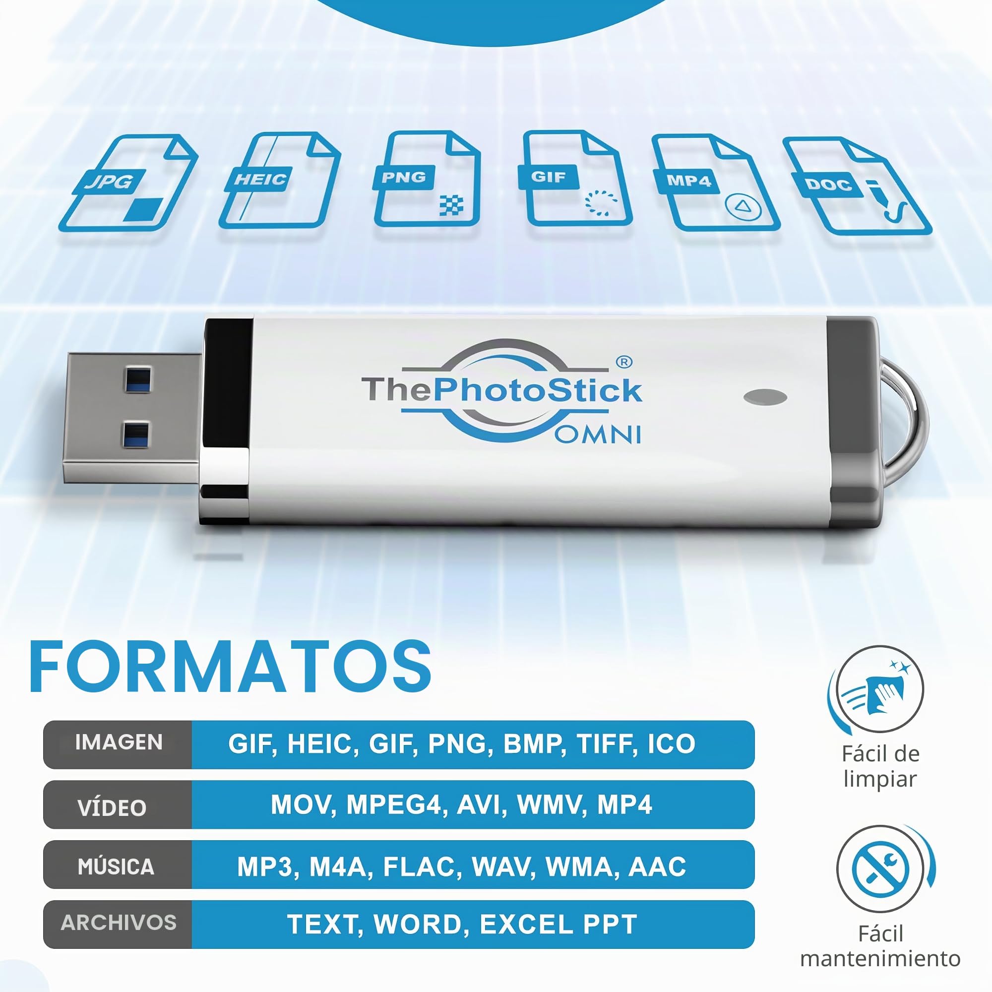 ThePhotoStick Omni - Memoria USB de 64 GB y memoria USB para iPhone, Android, Mac y PC, conexión multipuerto para un fácil almacenamiento y transferencia de archivos