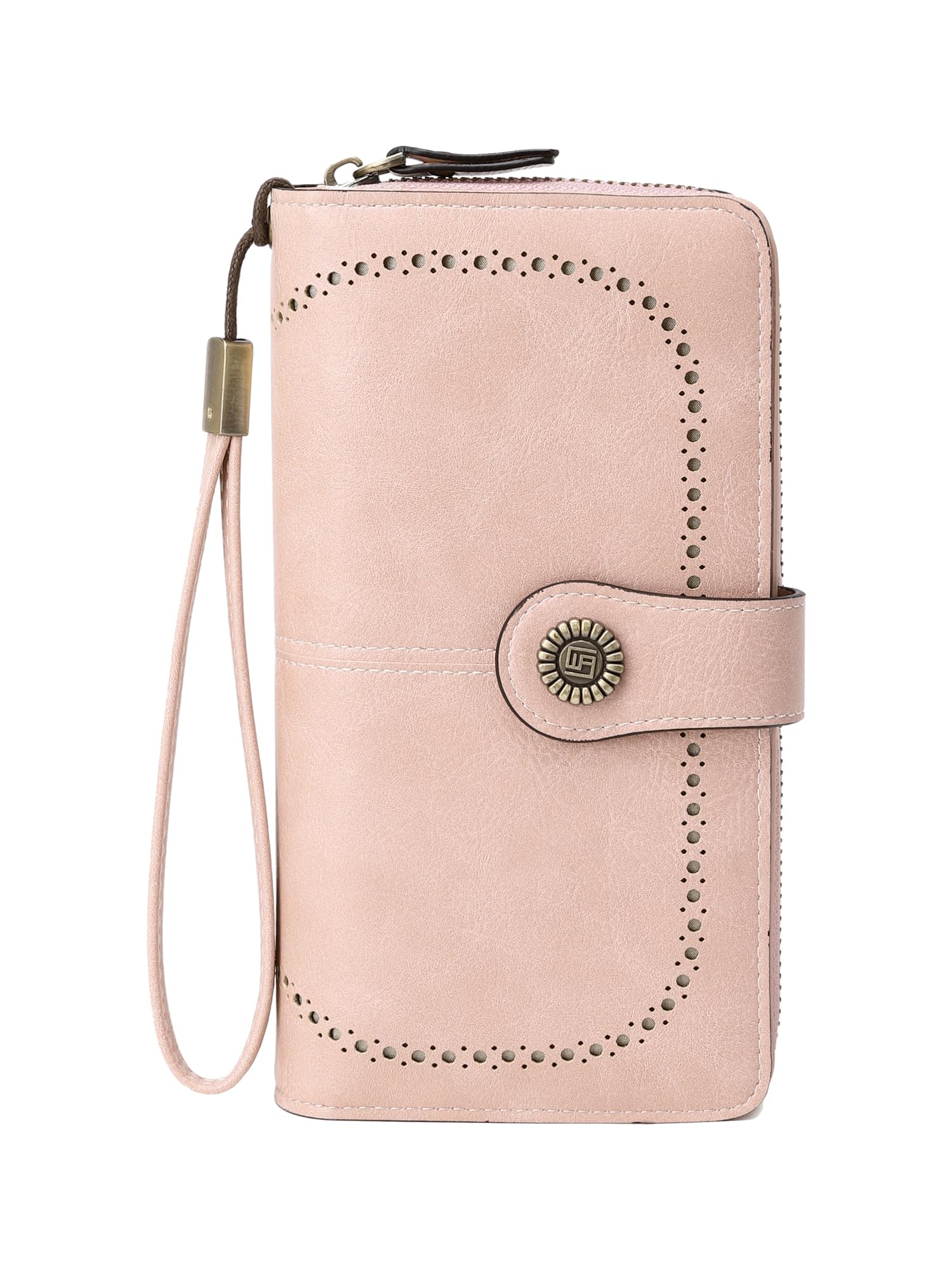 VONCOSS Women's RFID Blocking Wallet - Large Capacity Zip Around Leather Clutch Purse with Card Slots and Phone Holder