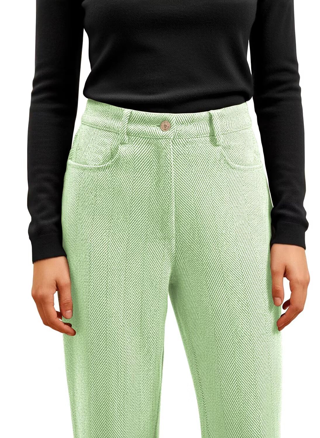 Womens Tweed Pants Winter Herringbone Straight Leg Dress Pants for Women High Waisted Casual Trousers with Pockets