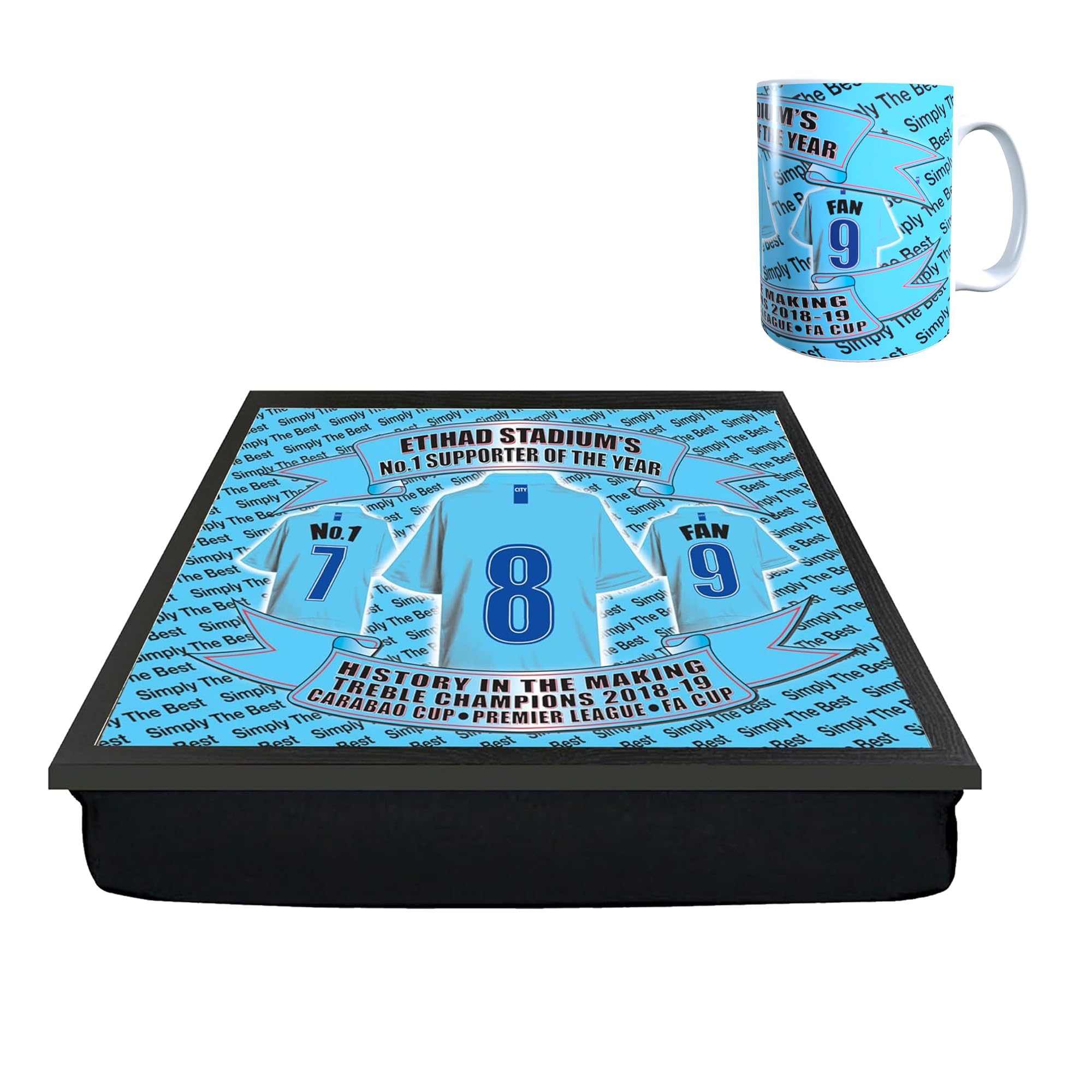 Generic LapMugGiftSet_000 Coffret cadeau avec plateau et tasse de football Manchester Blues