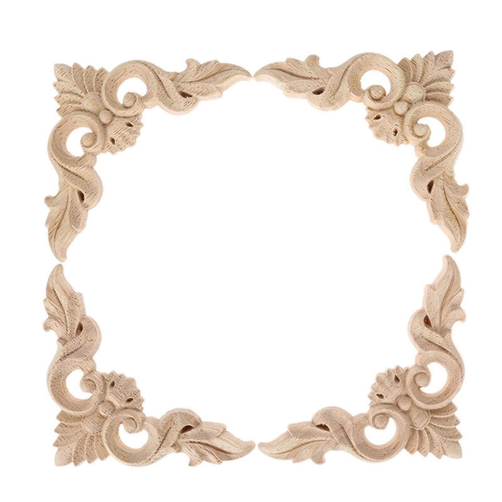 Nicfaky 4 pezzi 8 x 8 cm legno intagliato angolo onlay mobili decorazione per applique non verniciate