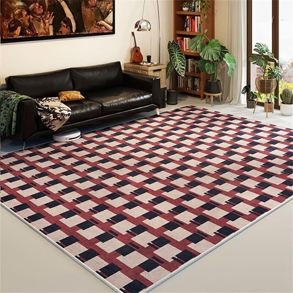 Tapis salon pas cher rouge géométrique moderne 60x110cm