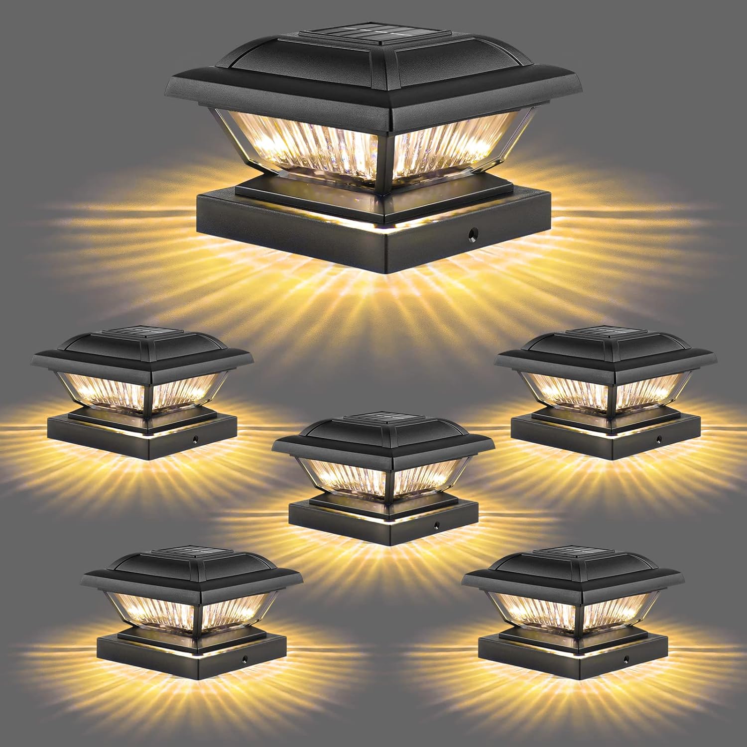 NESSTU Solar Post Cap Lights Outdoor 6 Pack Solar Powered Fence Post