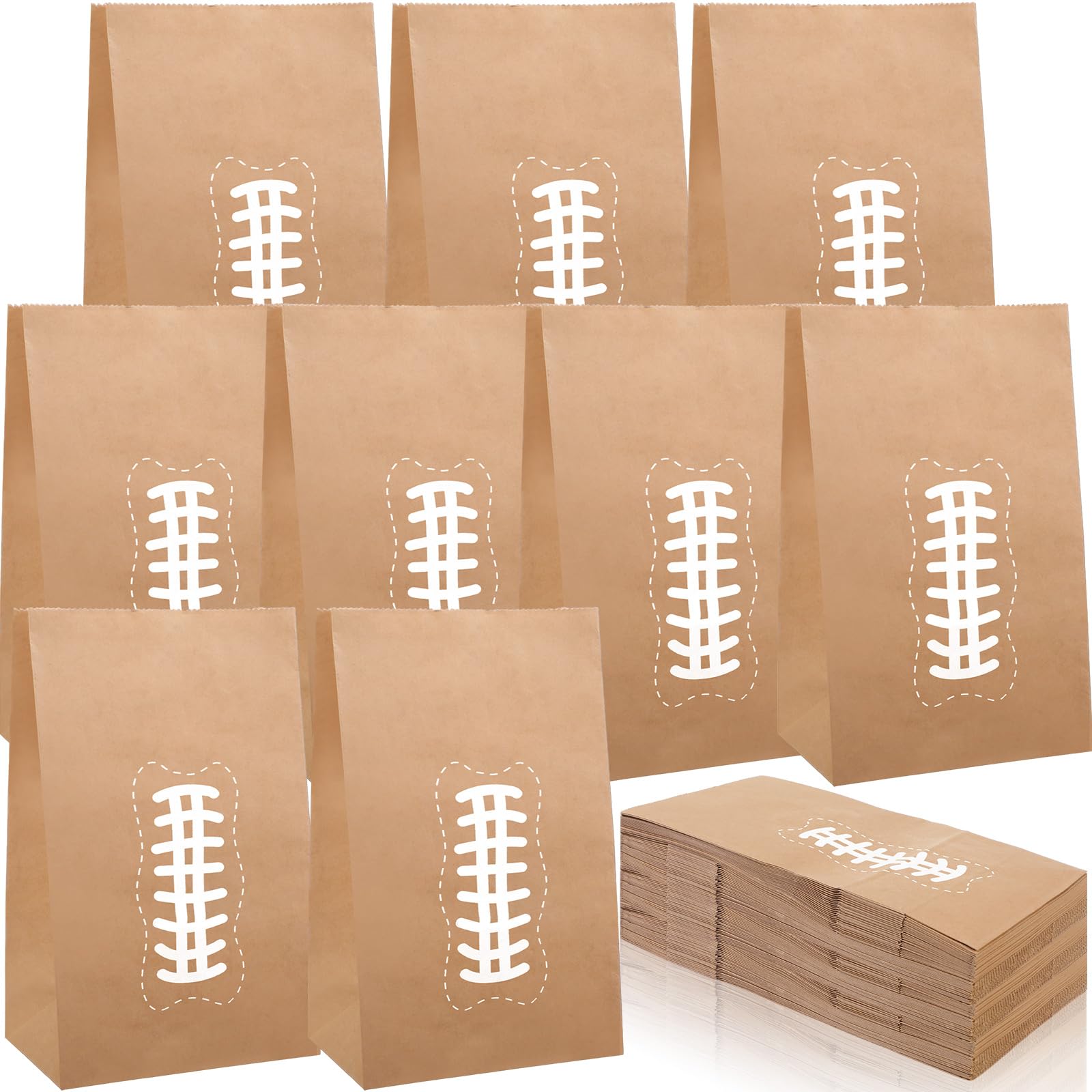 Watersay Football Kraft Paper Bags Sports Theme Party Treat Disposable Gift Bags Bulk Sandwich Snack Grocery Shopping 12 x 6 x 4 Inch 8 lb(100 Pcs)