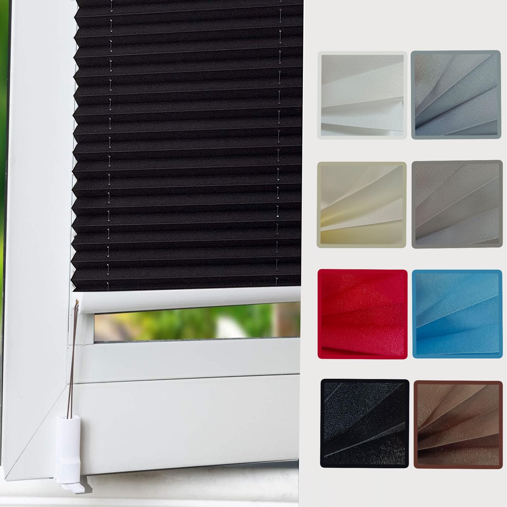 Geplooide jaloezie zonder boren 35 x 210 cm verduisterend, thermisch, zonder boren, Vouwgordijn jaloezie privacyscherm, montagemateriaal meegeleverd, voor raam en deuren, Zwart