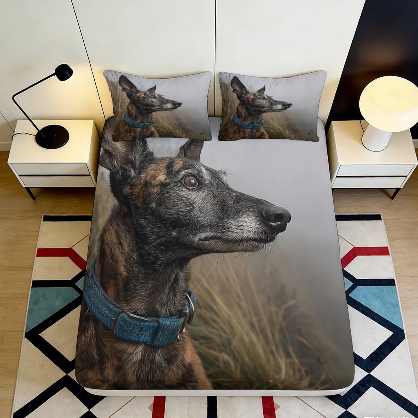 3D Printed Brown Dog Portrait Fitted Sheet Microfiber Soft Breathable Wild Grass Bed Cover for Bedroom Guest Room Decor 90x200x25cm