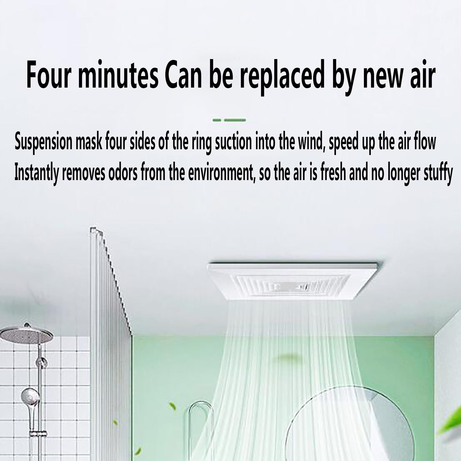 Ventilador de escape de baño, ventilador de ventilación para techo de ducha, ventilador cuadrado blanco con tubo de escape y entrada para baño y cocina