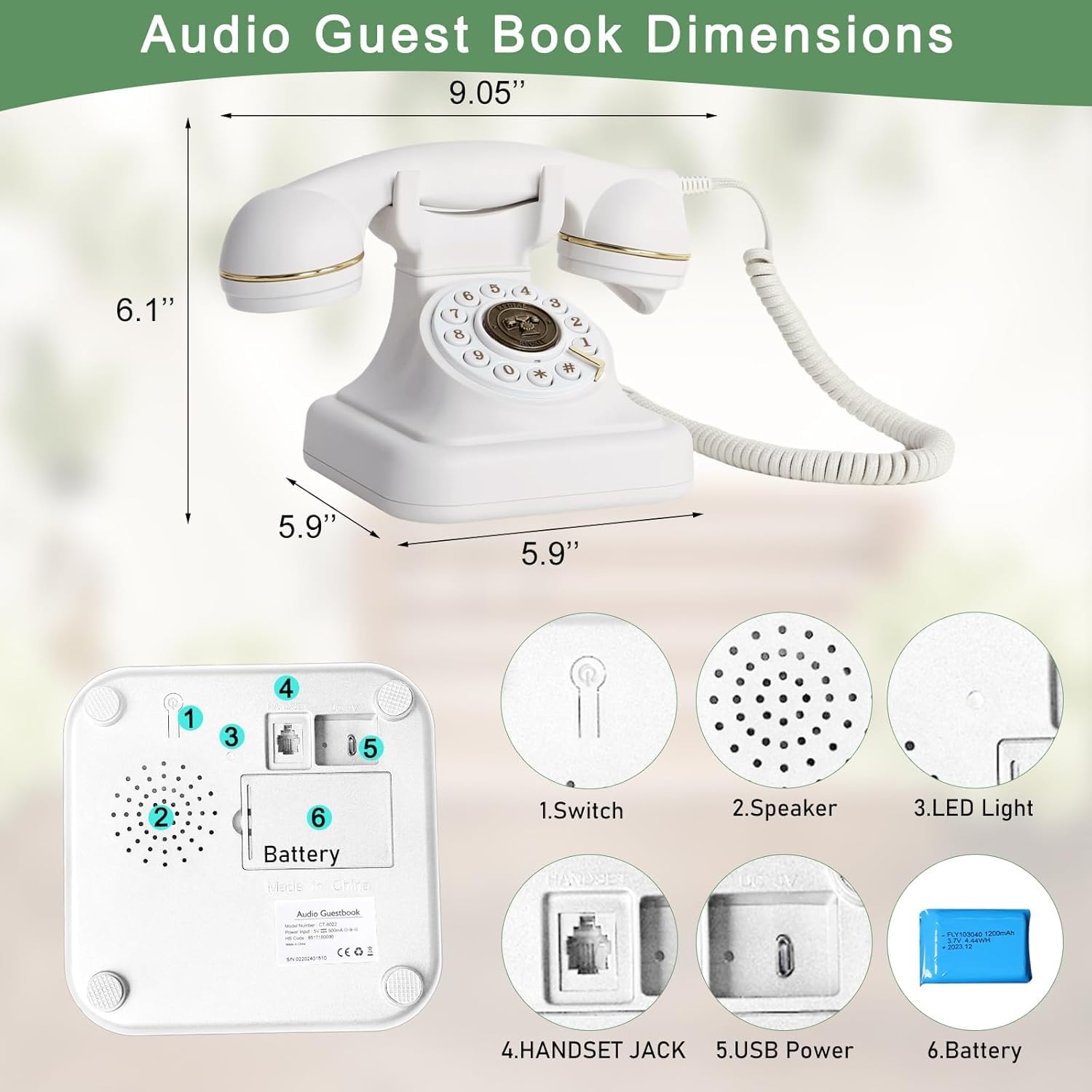 RDYMONKEY Audio-Gästebuch Hochzeit, Retro-Telefon für persönliche Sprachnachrichten, Gästebuch Alternative für Hochzeiten, Partys & Geburtstage, 8GB Speicher (Weiß)