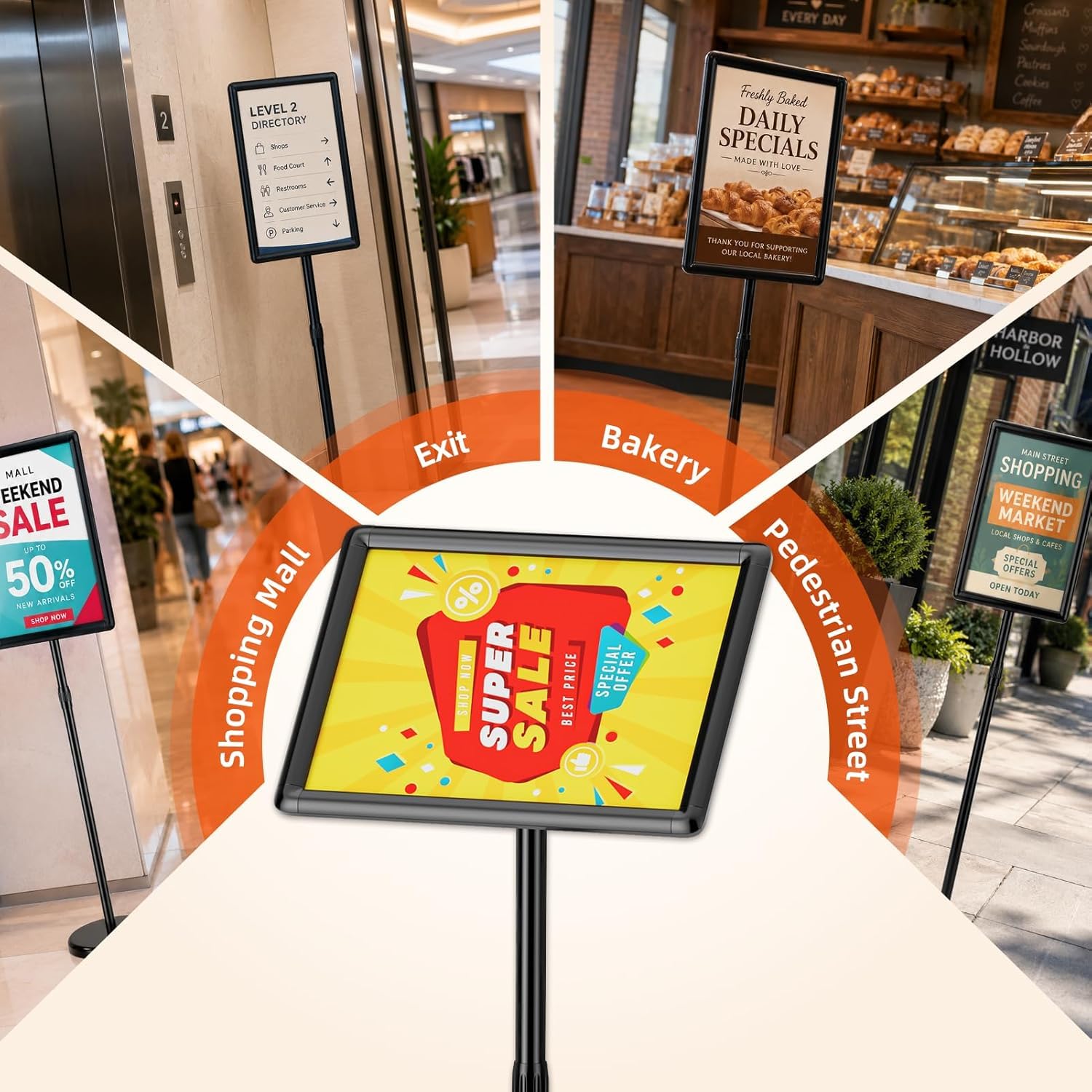 Stojak informacyjny A4 z regulacją wysokości, stojak na plakaty z zaokrąglonymi narożnikami i solidną podstawą, obrotowy stojak reklamowy, menu, recepcja -2 szt
